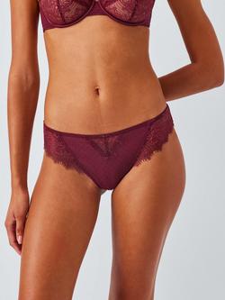 John Lewis Alina Lace Detail Brazilian Knickers, Burgundy