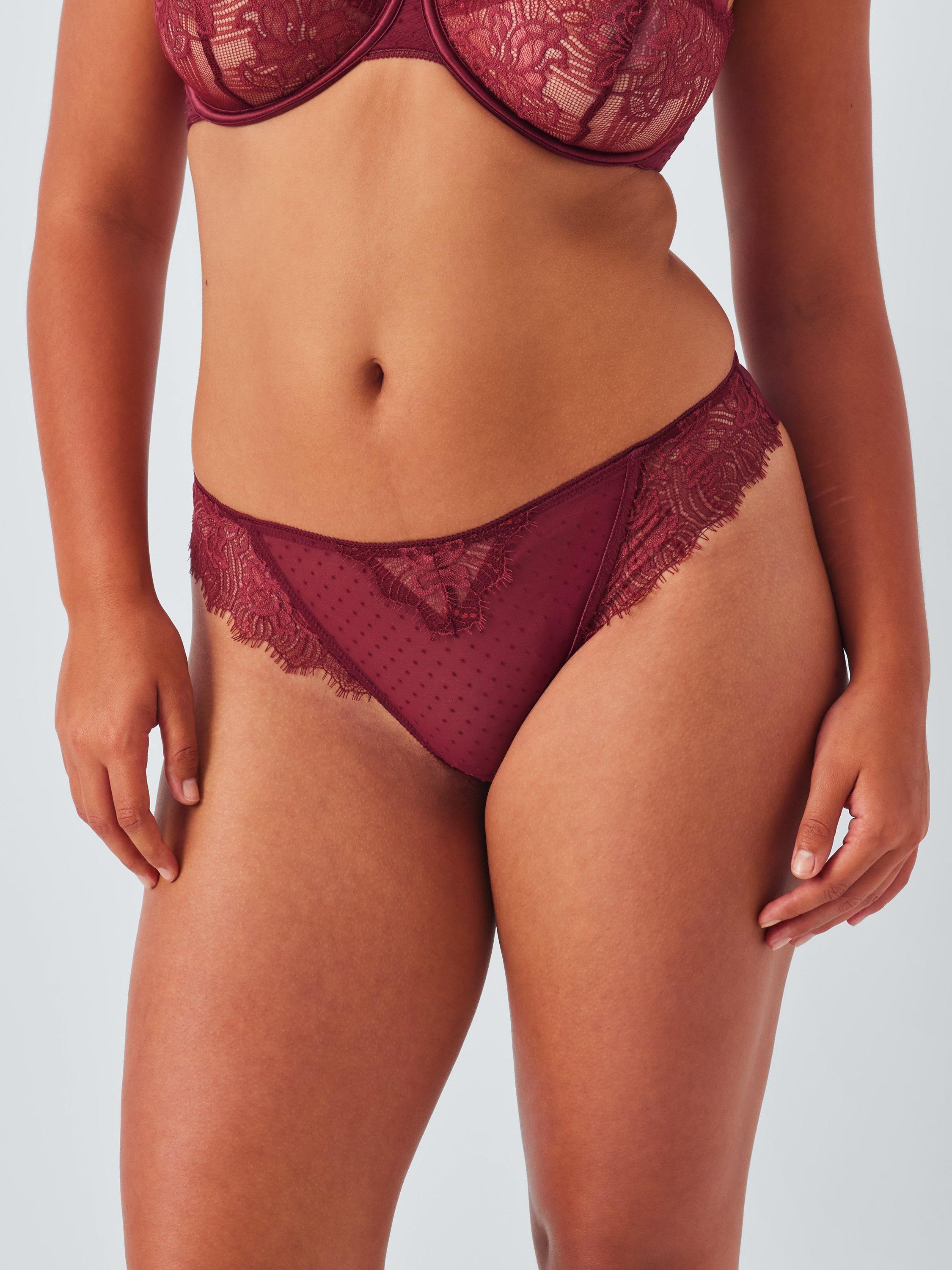 Product image 7 of 10, which shows John Lewis Alina Lace Detail Brazilian Knickers, Burgundy, 8
