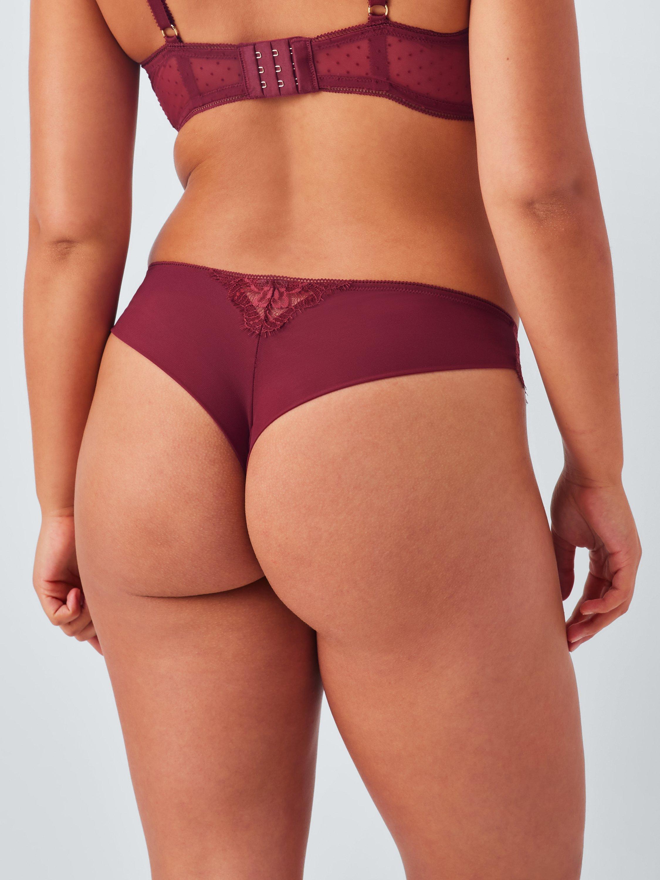 Product image 8 of 10, which shows John Lewis Alina Lace Detail Brazilian Knickers, Burgundy, 8