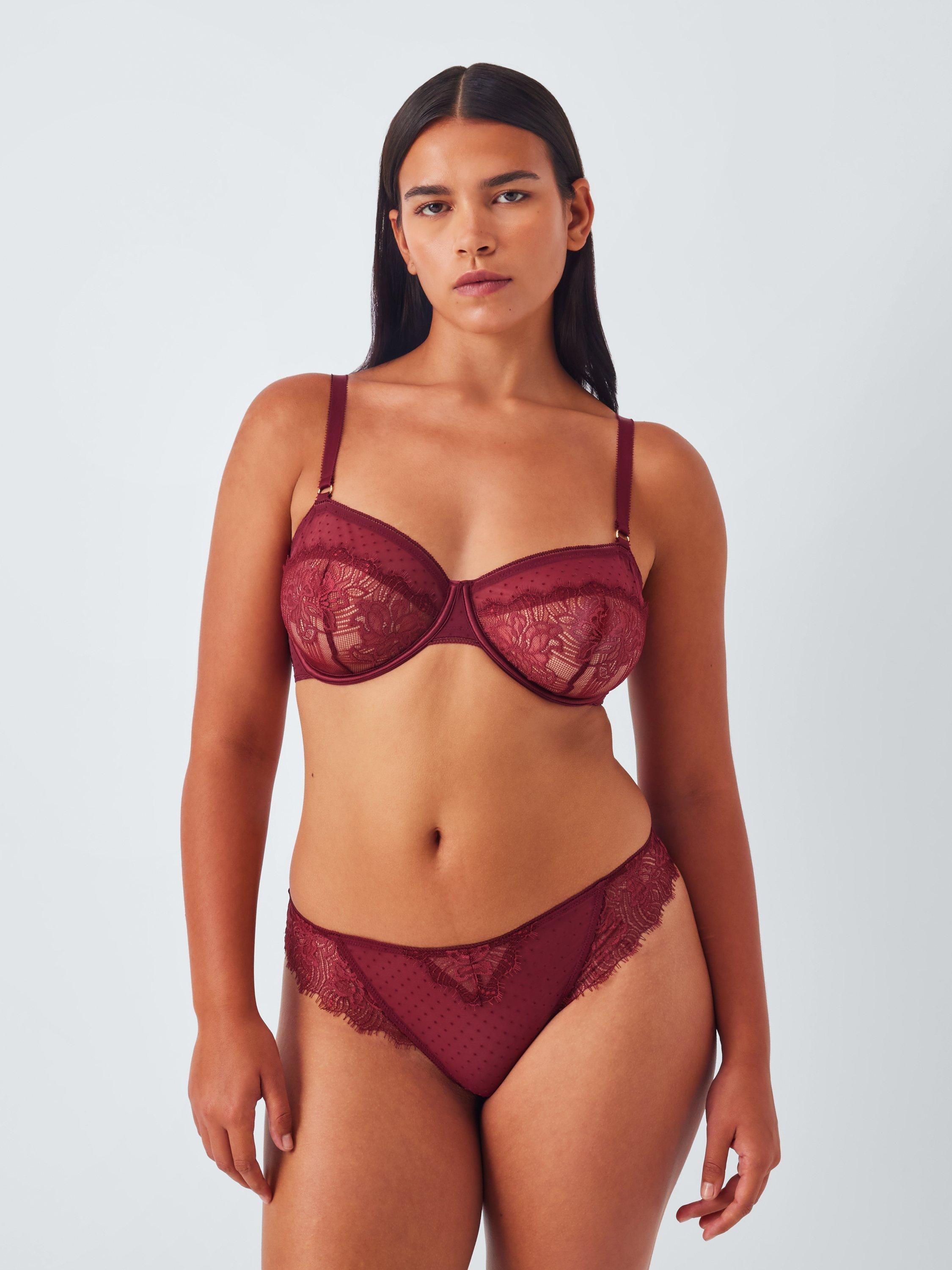 Product image 9 of 10, which shows John Lewis Alina Lace Detail Brazilian Knickers, Burgundy, 8