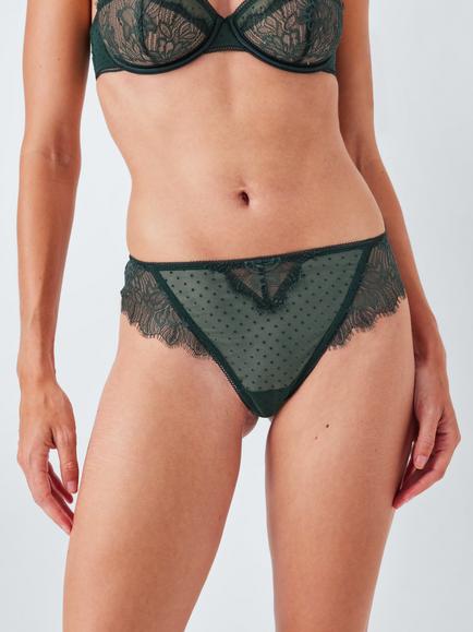 John Lewis Alina Lace Detail Brazilian Knickers, Spruce Green