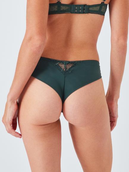 John Lewis Alina Lace Detail Brazilian Knickers - view 2, Spruce Green