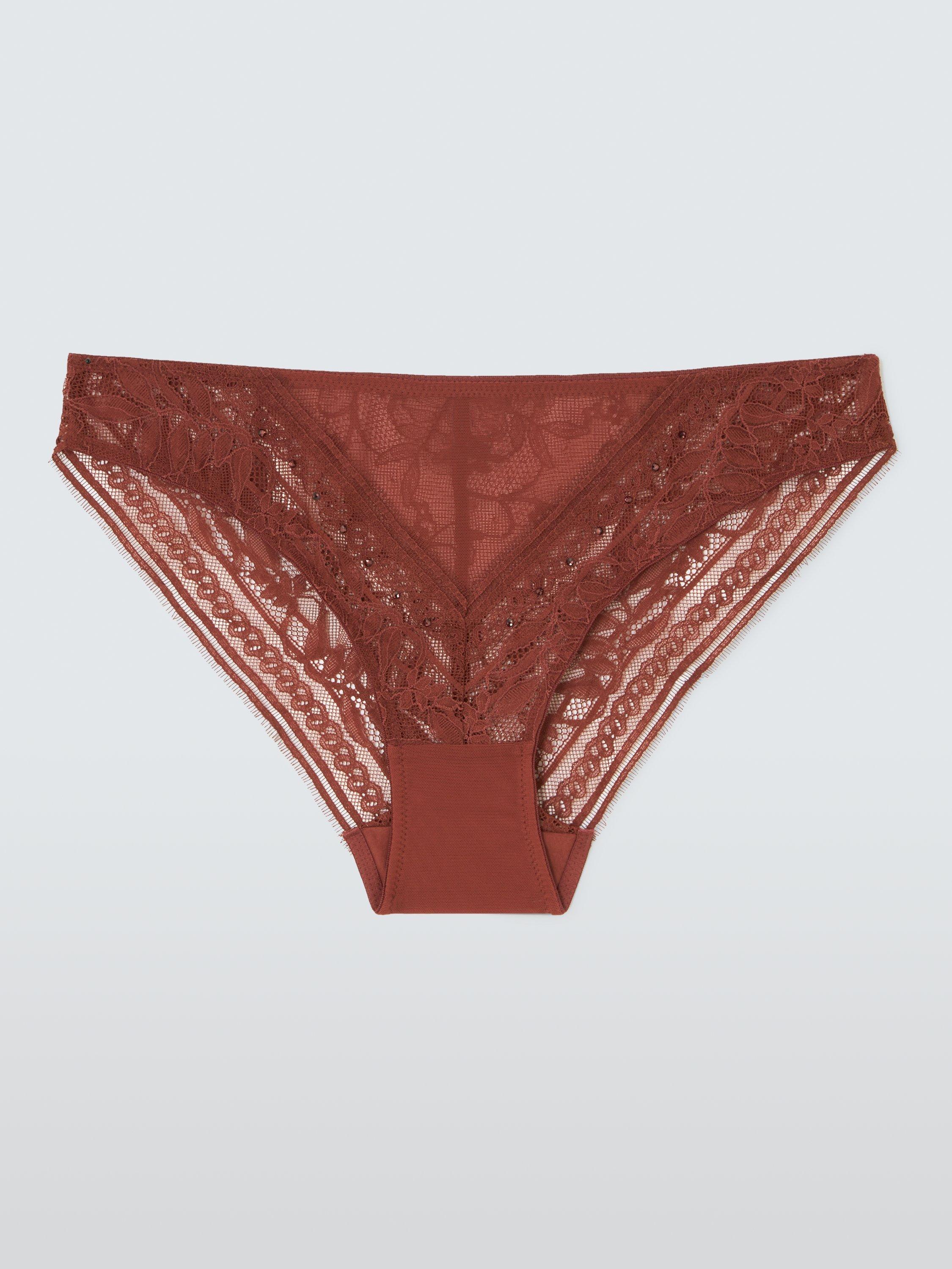 Product image 7 of 10, which shows John Lewis Lucia Embellished Lace Bikini Knickers, Spiced Apple, 8