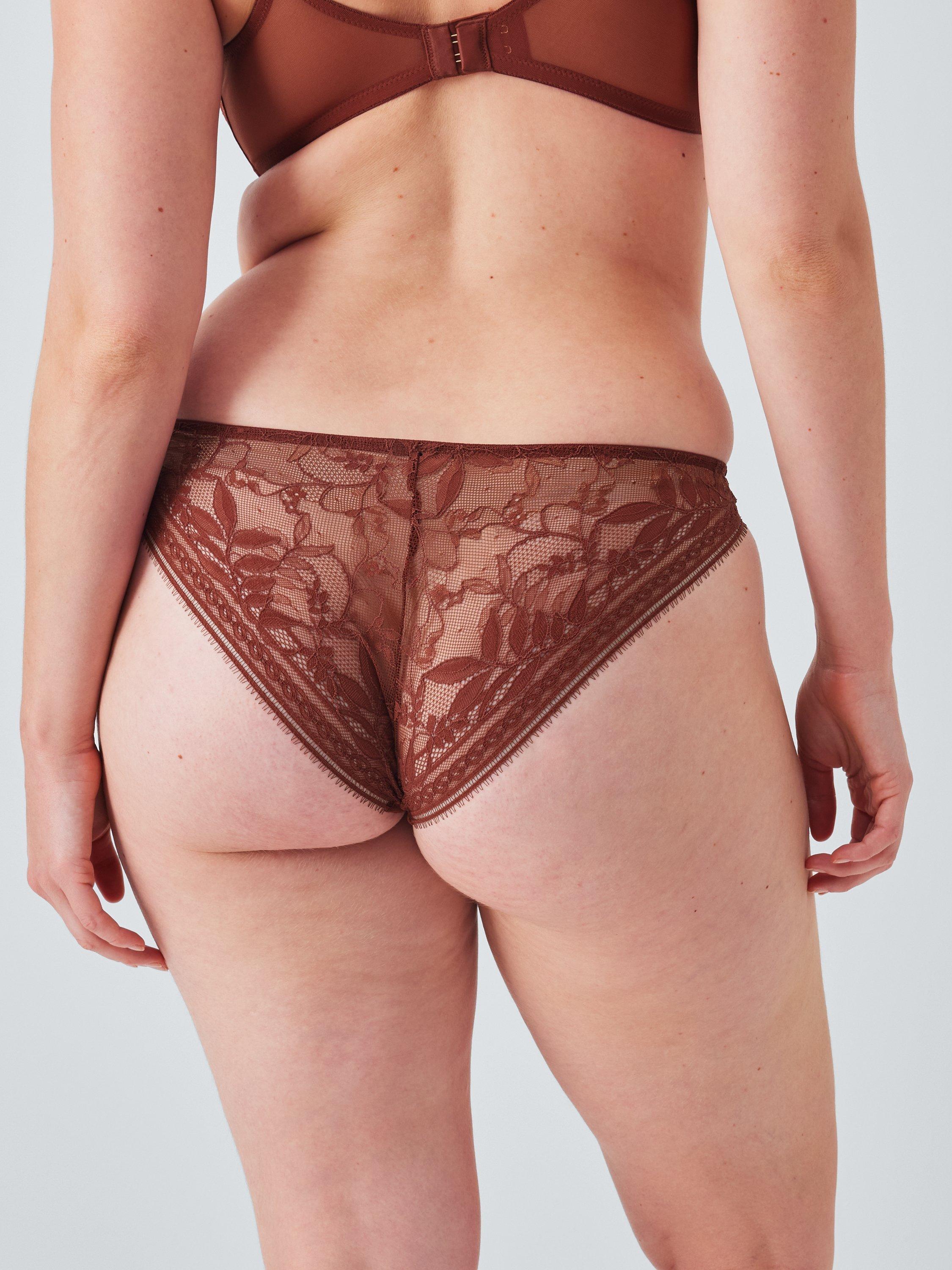 Product image 4 of 10, which shows John Lewis Lucia Embellished Lace Bikini Knickers, Spiced Apple, 8