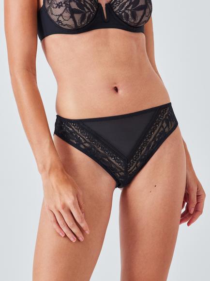 John Lewis Lucia Embellished Lace Bikini Knickers, Black