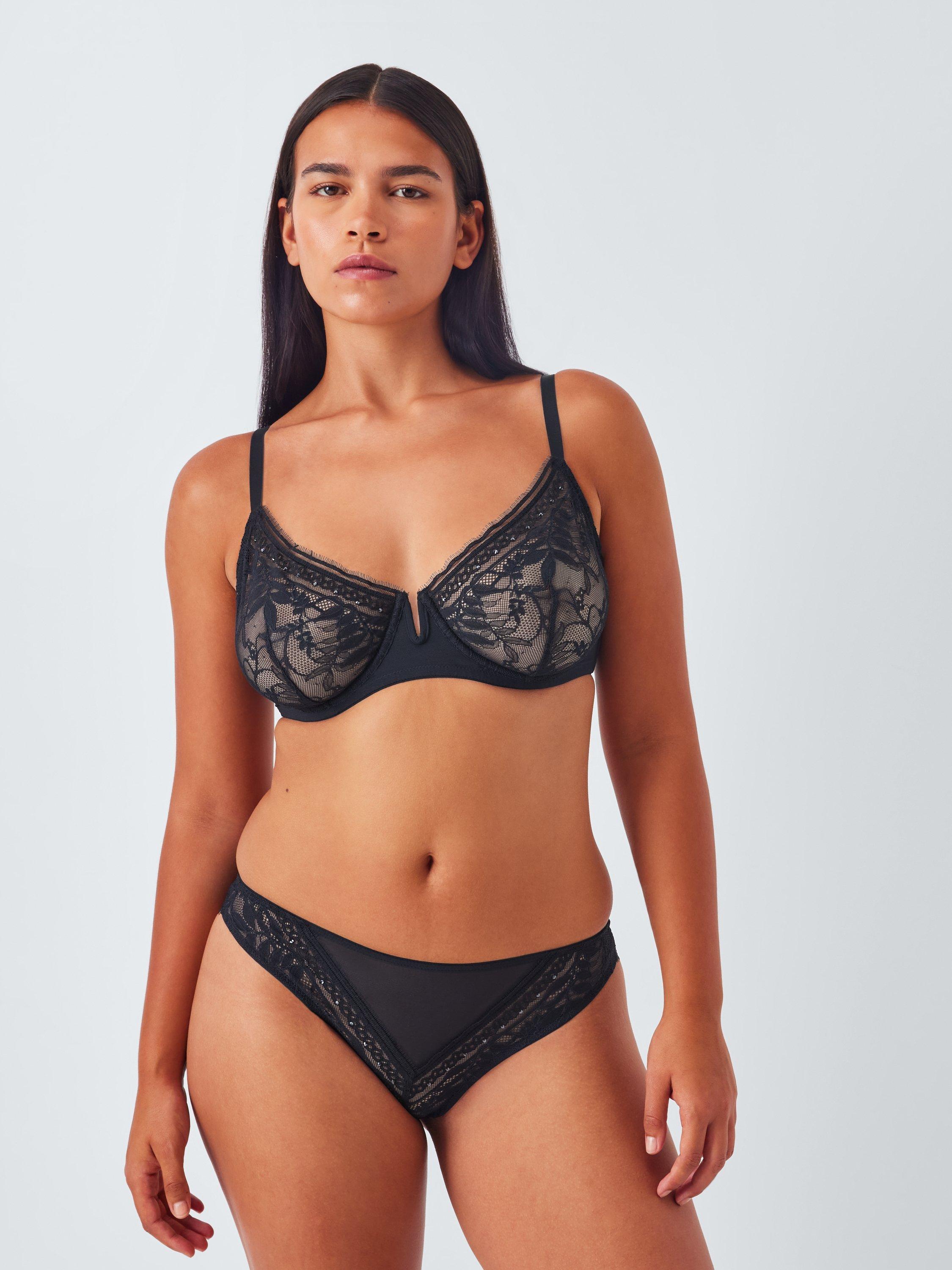 Product image 6 of 10, which shows John Lewis Lucia Embellished Lace Bikini Knickers, Black, 8