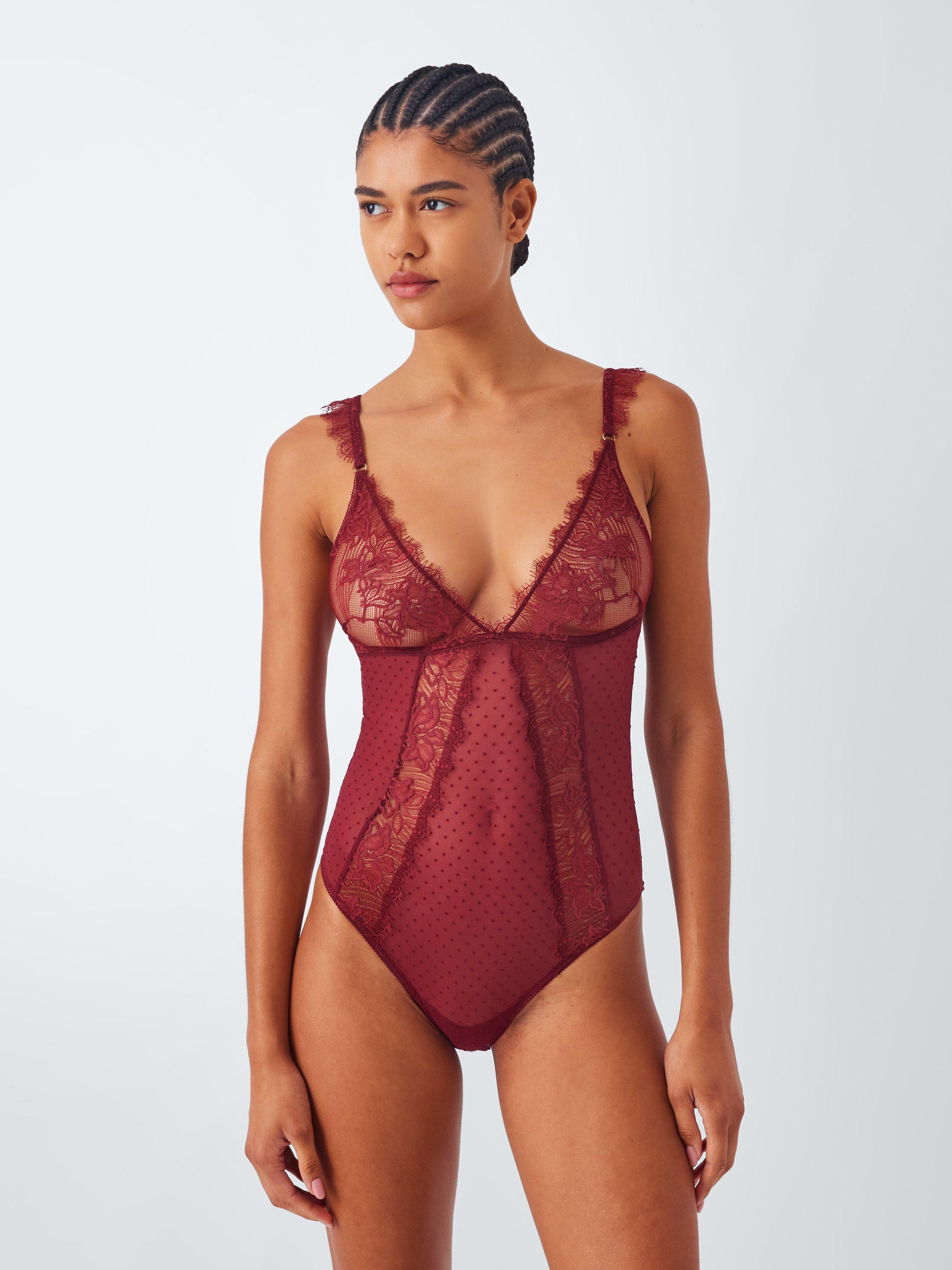 Product image 1 of 5, which shows John Lewis Alina Lace Body, Burgundy, S