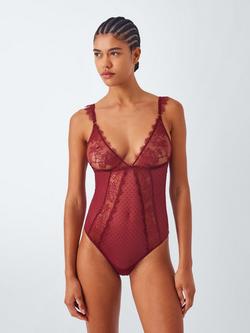 John Lewis Alina Lace Body, Burgundy, Burgundy