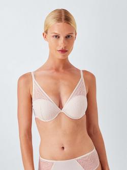 John Lewis Eloise High Apex Underwired Padded Plunge Bra, Cream Pink