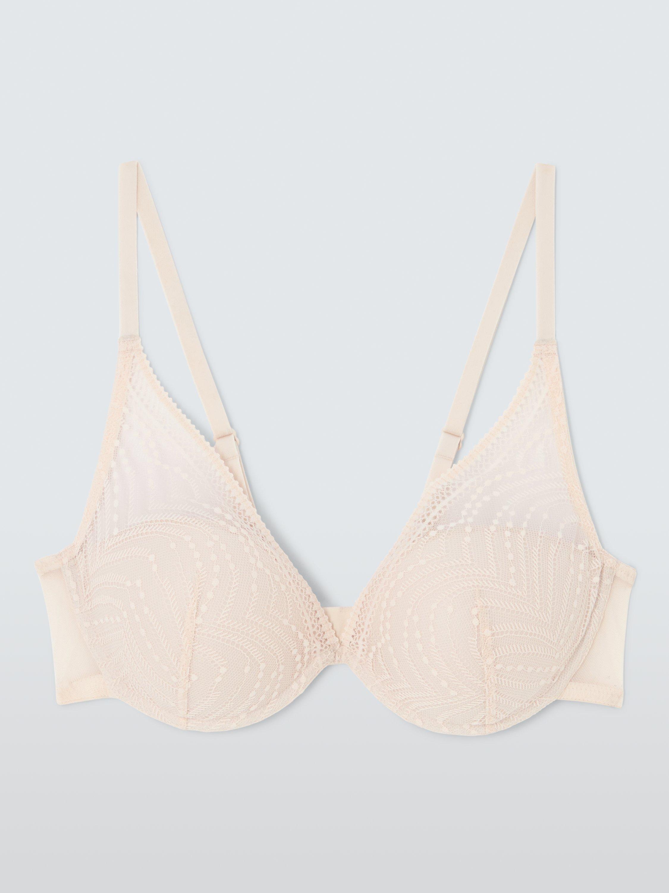 Product image 7 of 10, which shows John Lewis Eloise High Apex Underwired Padded Plunge Bra, Cream Pink, 30B