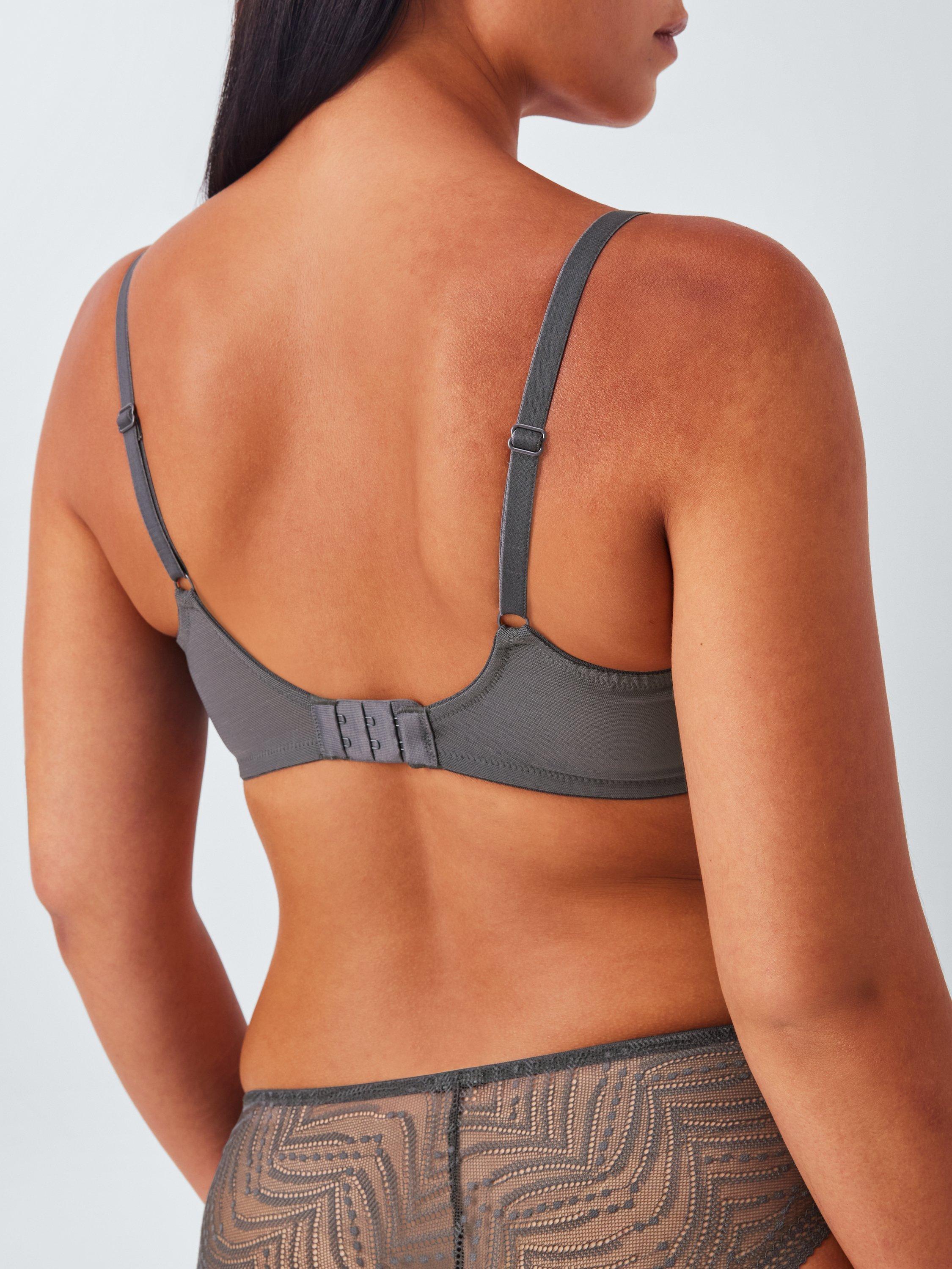 Product image 11 of 11, which shows John Lewis Eloise High Apex Underwired Padded Plunge Bra, Graphite, 30B