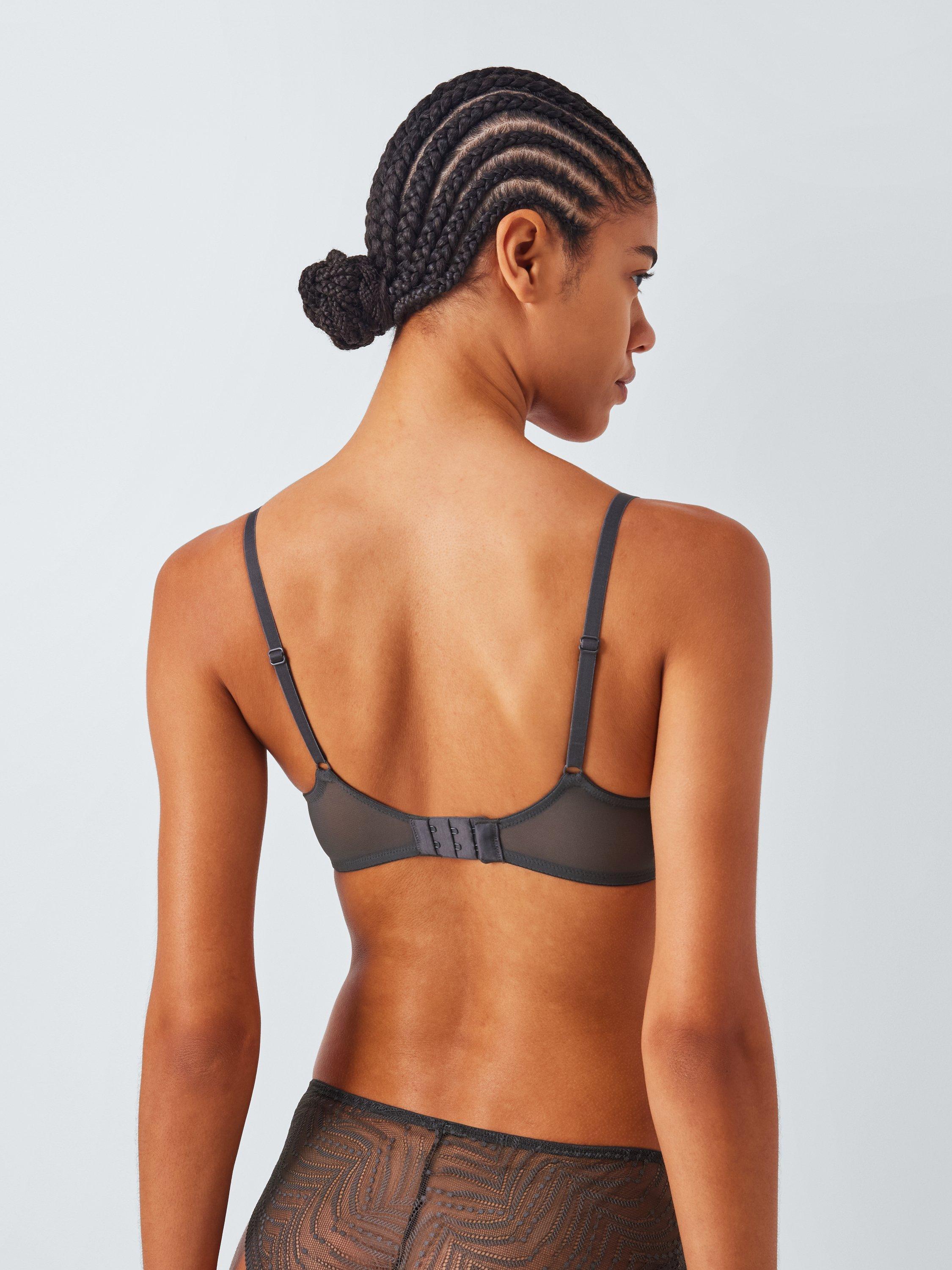 Product image 3 of 11, which shows John Lewis Eloise High Apex Underwired Padded Plunge Bra, Graphite, 30B