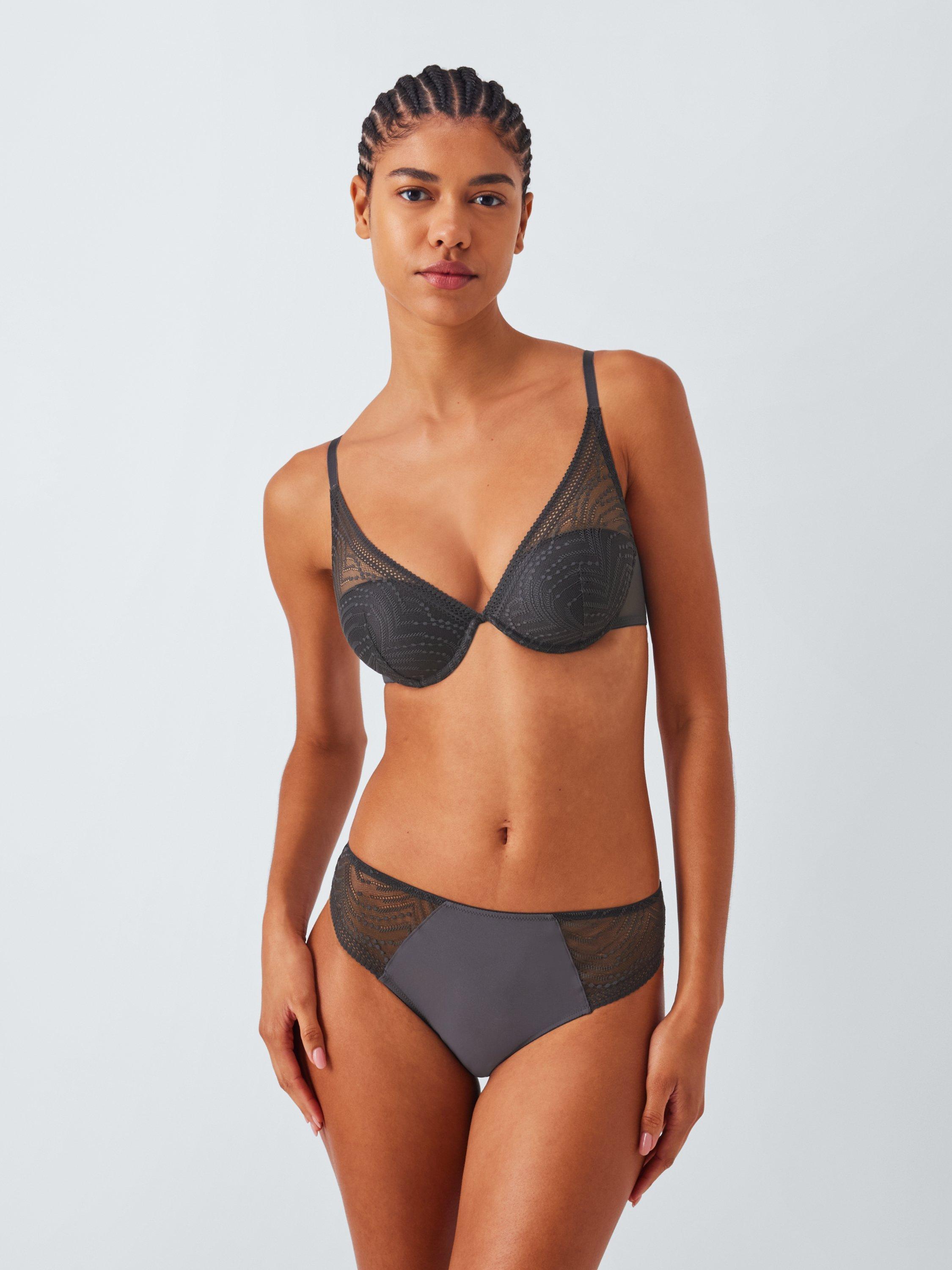 Product image 5 of 11, which shows John Lewis Eloise High Apex Underwired Padded Plunge Bra, Graphite, 30B