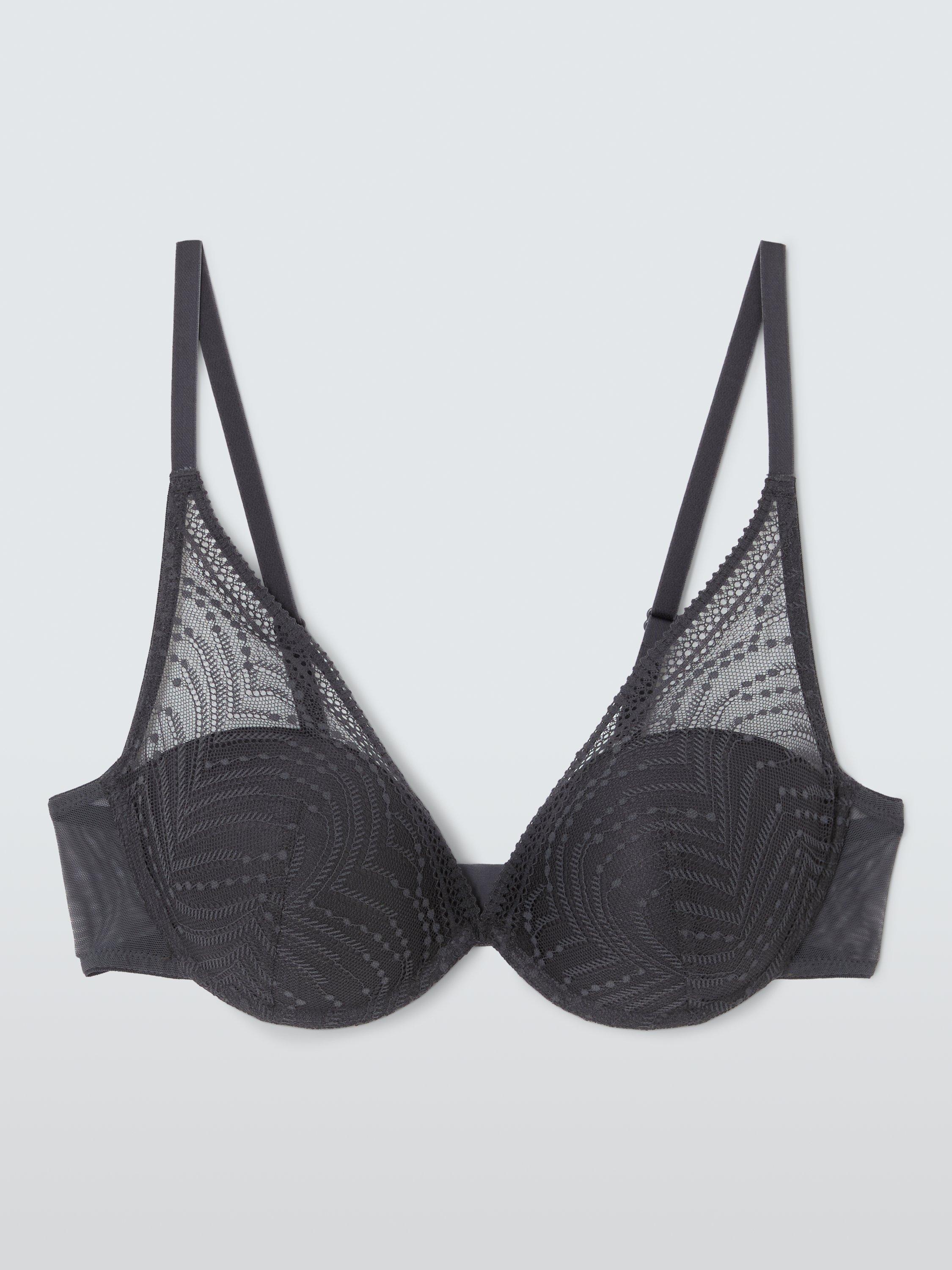 Product image 7 of 11, which shows John Lewis Eloise High Apex Underwired Padded Plunge Bra, Graphite, 30B