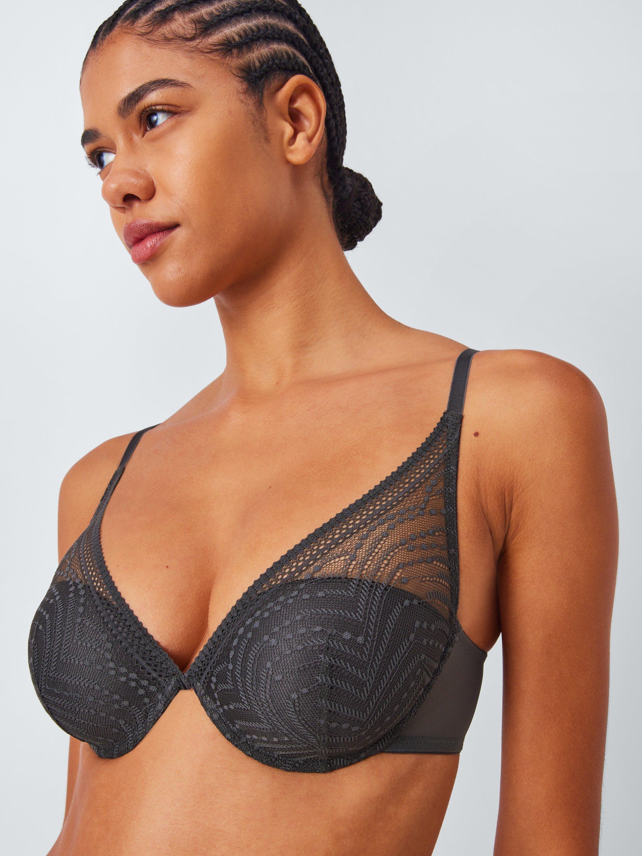 Product image 8 of 11, which shows John Lewis Eloise High Apex Underwired Padded Plunge Bra, Graphite, 30B