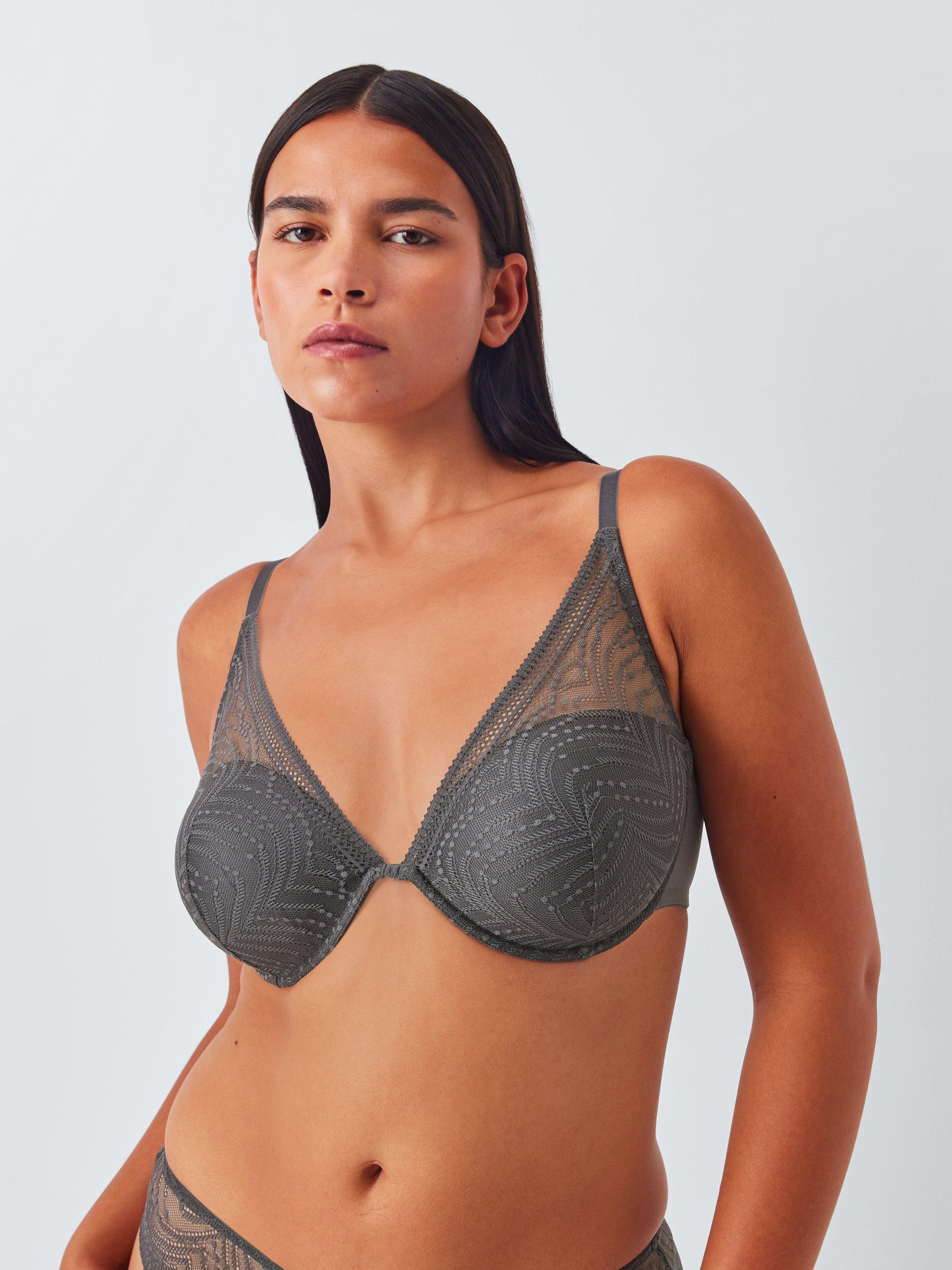 Product image 2 of 11, which shows John Lewis Eloise High Apex Underwired Padded Plunge Bra, Graphite, 30B