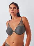 John Lewis Eloise High Apex Underwired Padded Plunge Bra, Graphite