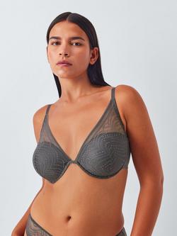 John Lewis Eloise High Apex Underwired Padded Plunge Bra - view 2, Graphite