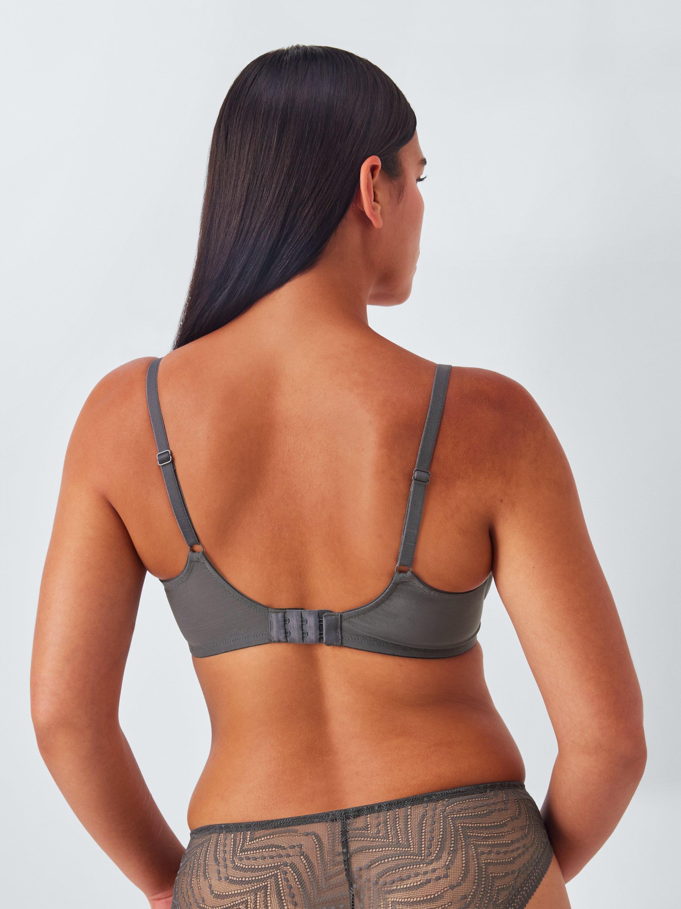 Product image 4 of 11, which shows John Lewis Eloise High Apex Underwired Padded Plunge Bra, Graphite, 30B