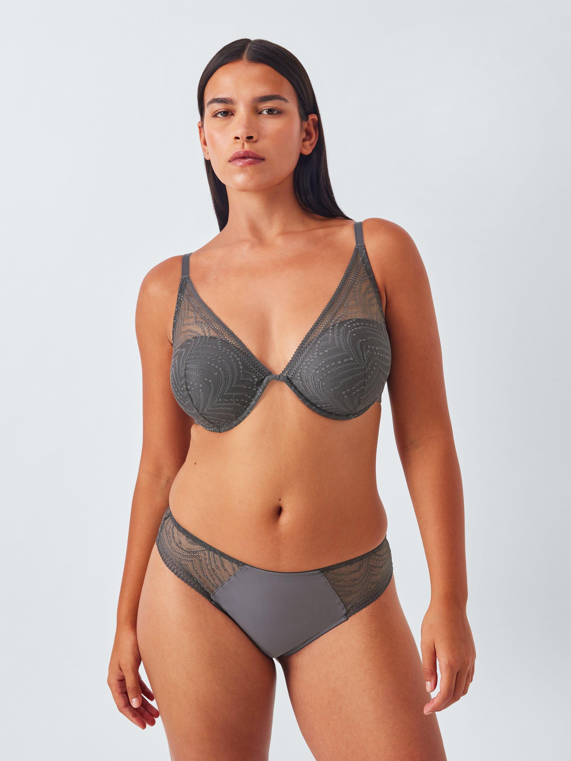 Product image 6 of 11, which shows John Lewis Eloise High Apex Underwired Padded Plunge Bra, Graphite, 30B