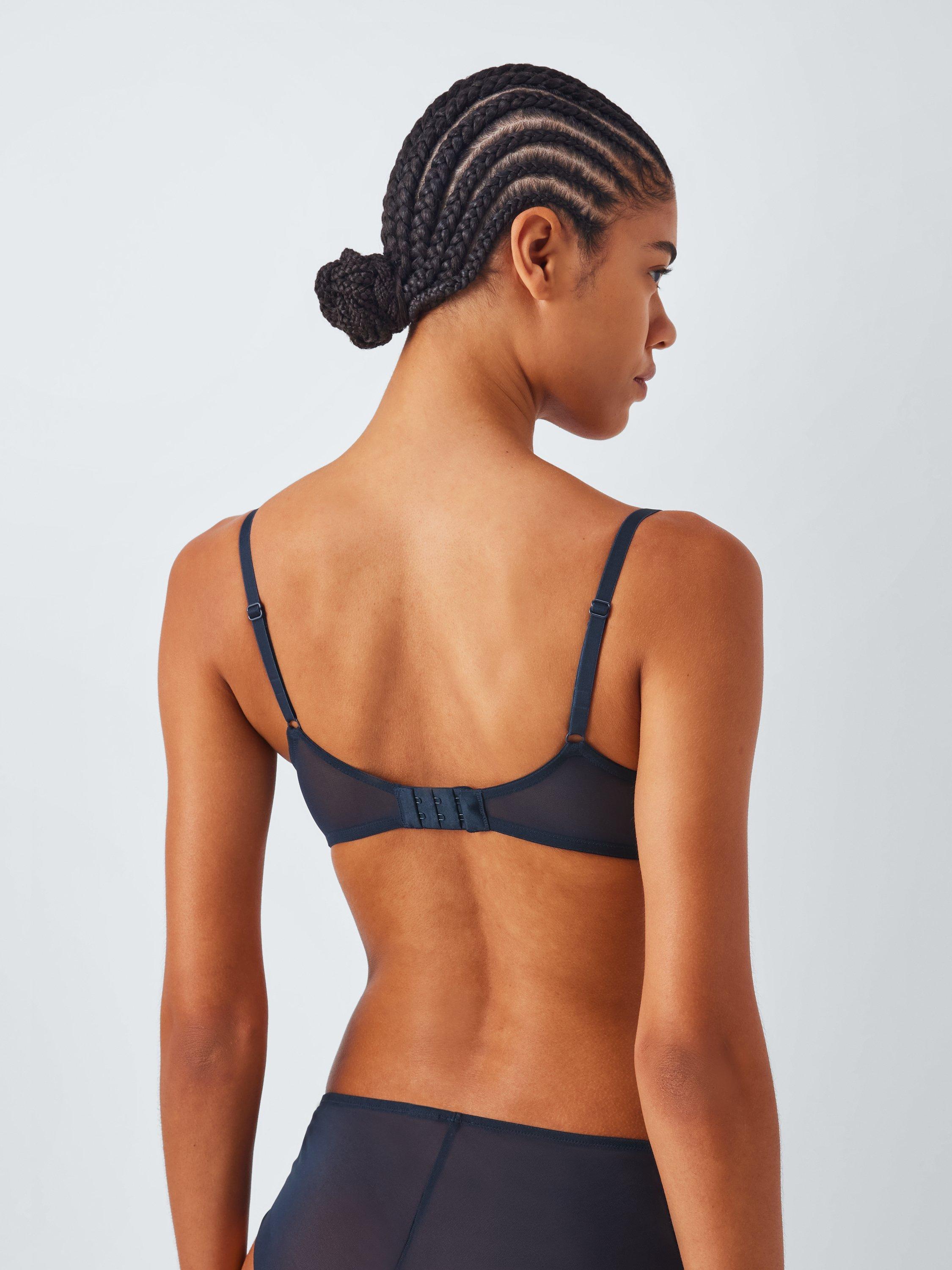 Product image 3 of 10, which shows John Lewis Selina Mesh Underwired T-Shirt Bra, Navy, 30D
