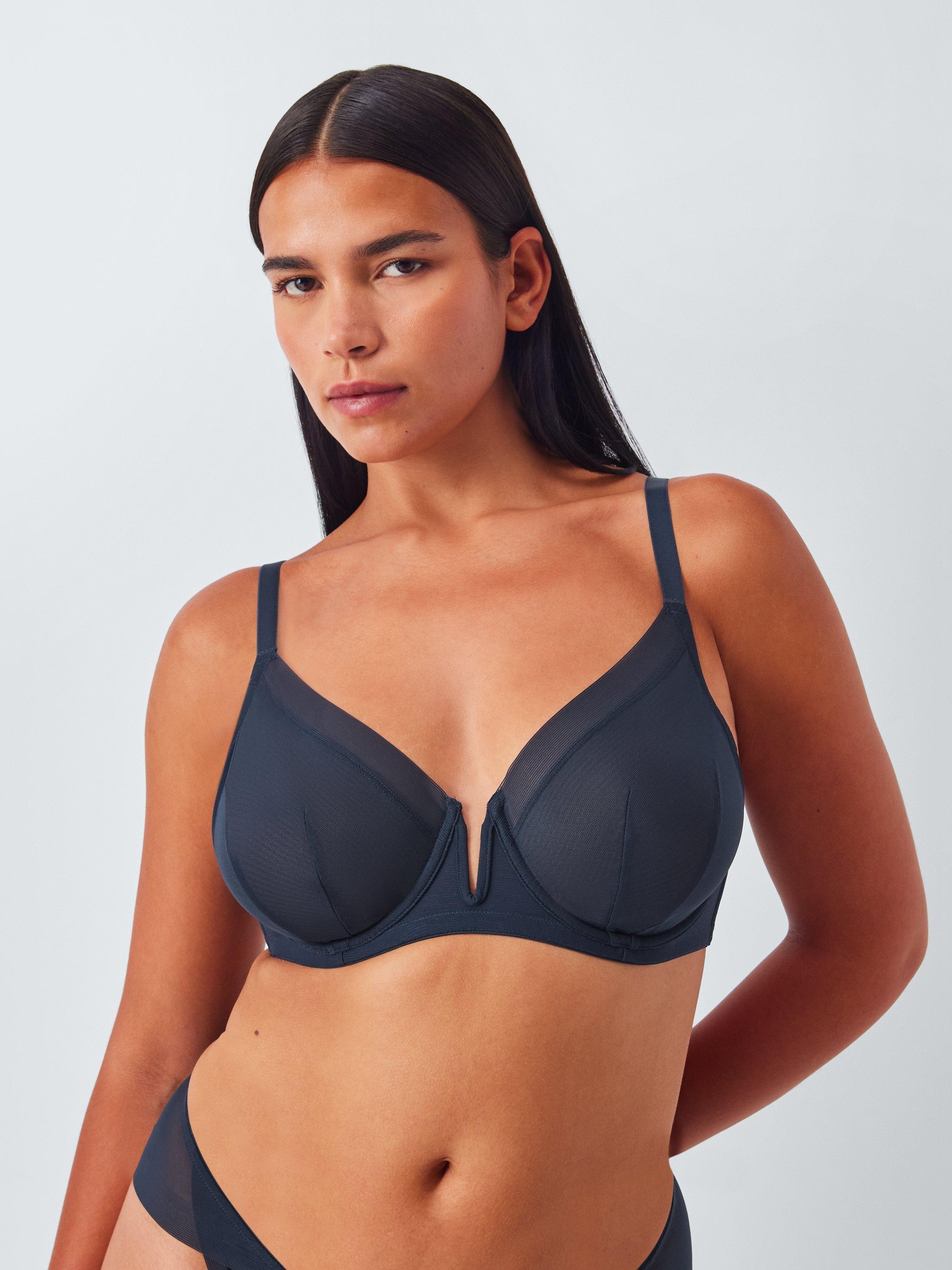 Product image 2 of 10, which shows John Lewis Selina Mesh Underwired T-Shirt Bra, Navy, 30D