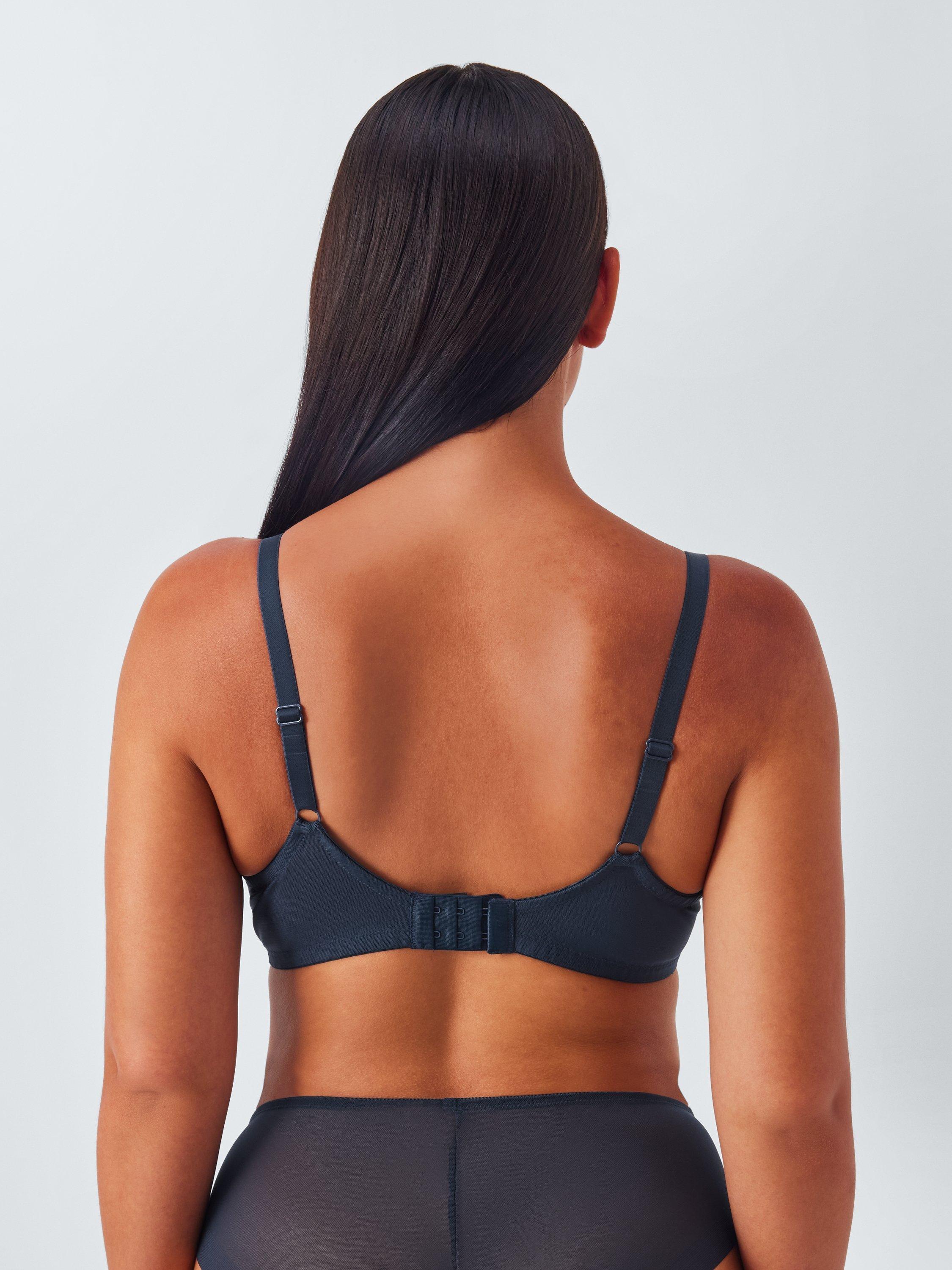 Product image 4 of 10, which shows John Lewis Selina Mesh Underwired T-Shirt Bra, Navy, 30D
