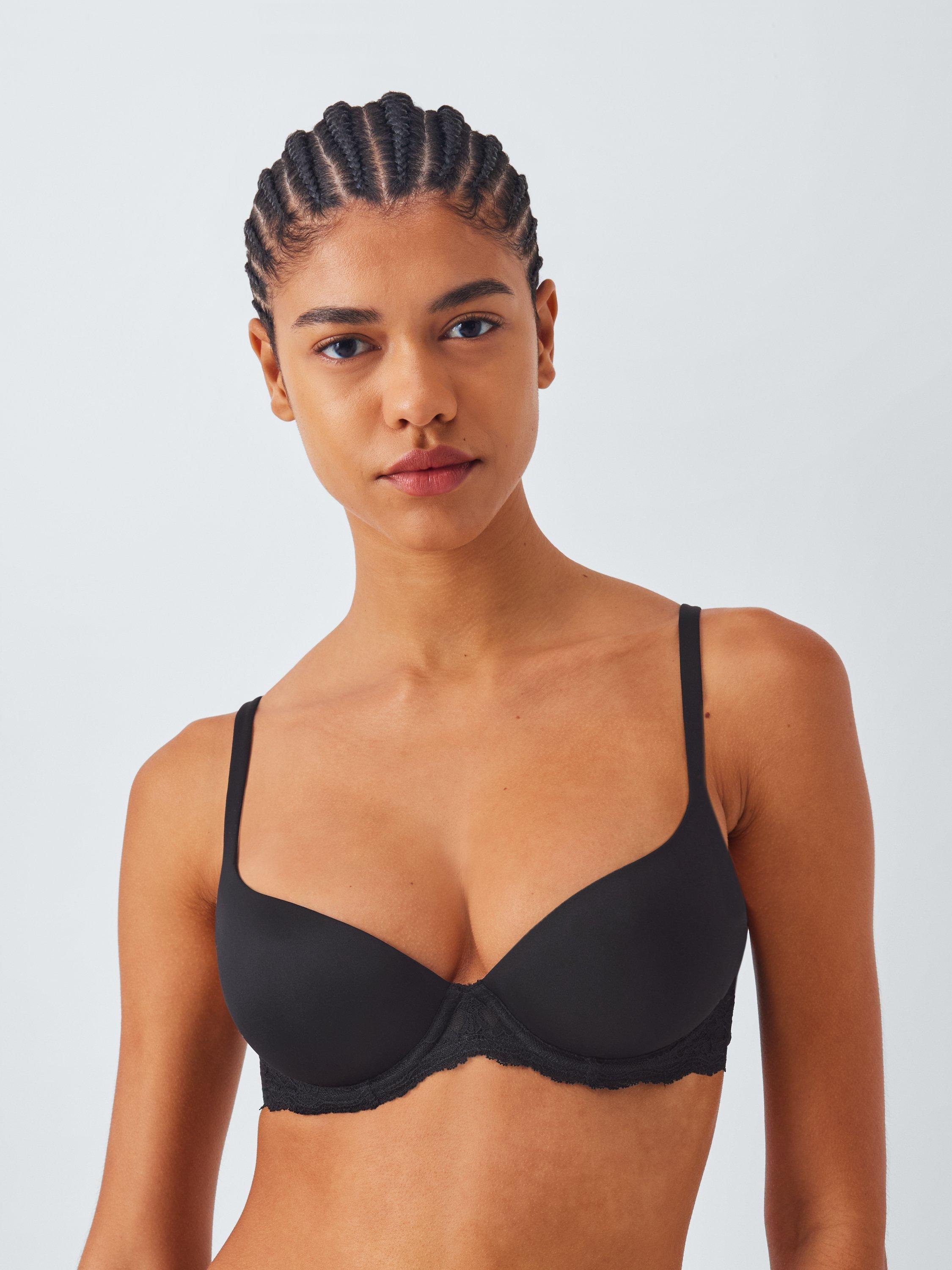 Product image 1 of 8, which shows John Lewis Olivia Lace Sides T-Shirt Bra, Black, 30C