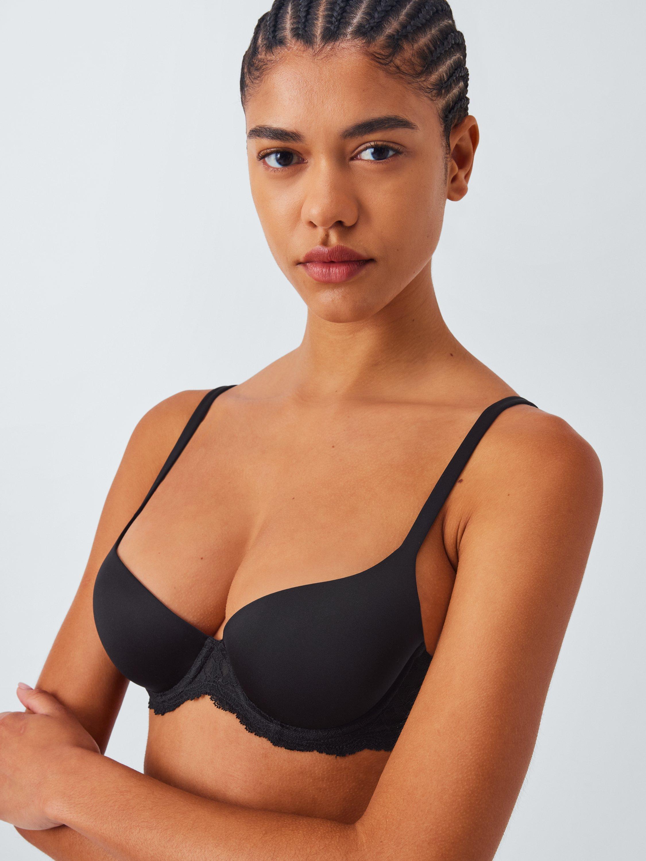 Product image 4 of 8, which shows John Lewis Olivia Lace Sides T-Shirt Bra, Black, 30C