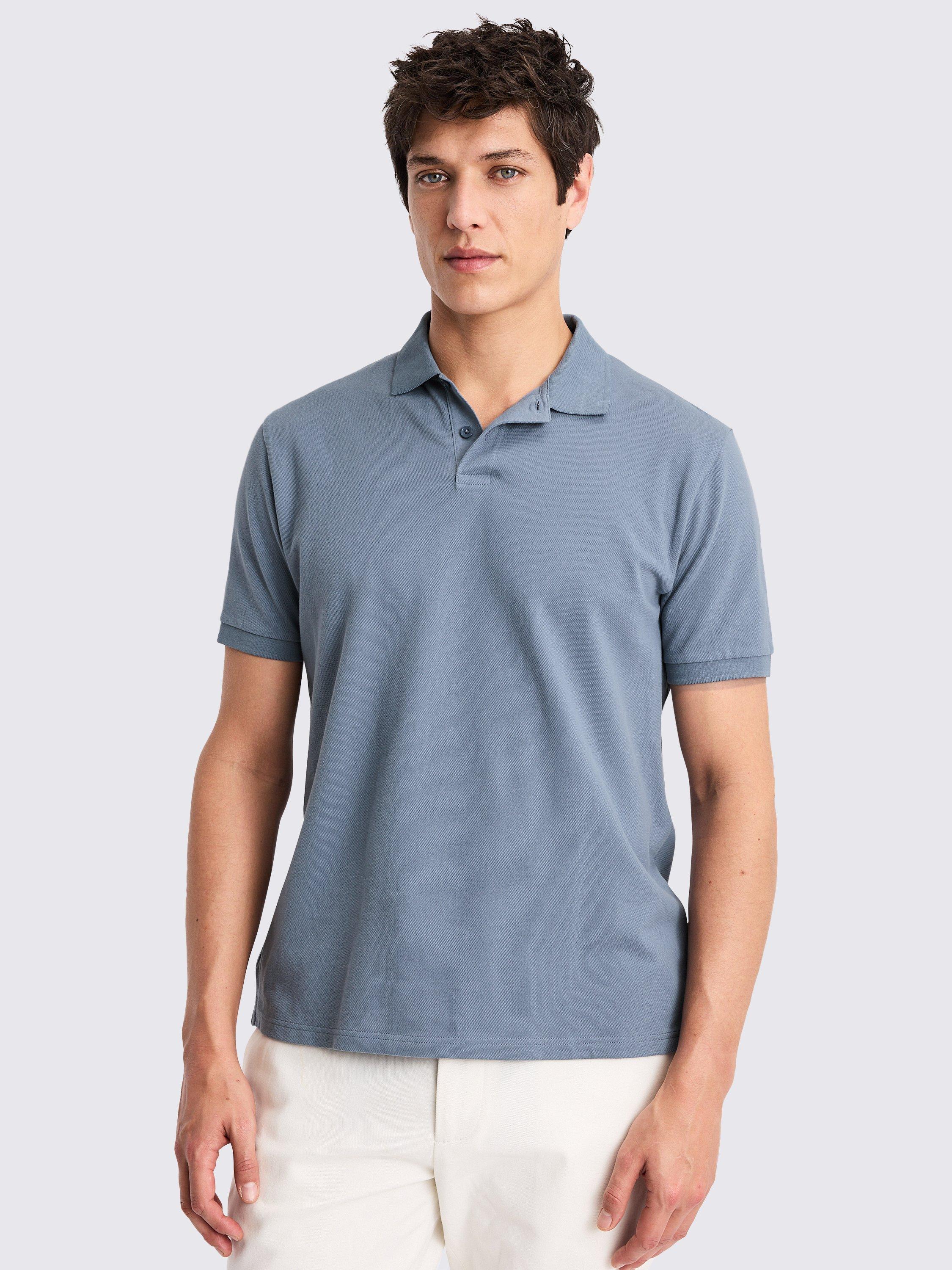 Moss Short Sleeve Pique Cotton Blend Polo Shirt, Flint Stone