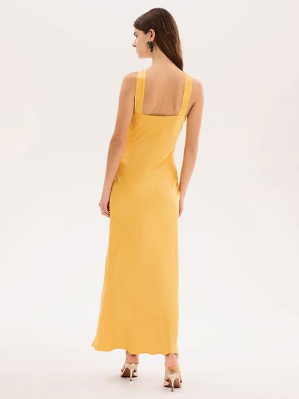 OMNES Alessia Satin Maxi Dress, Yellow - view 2, Yellow