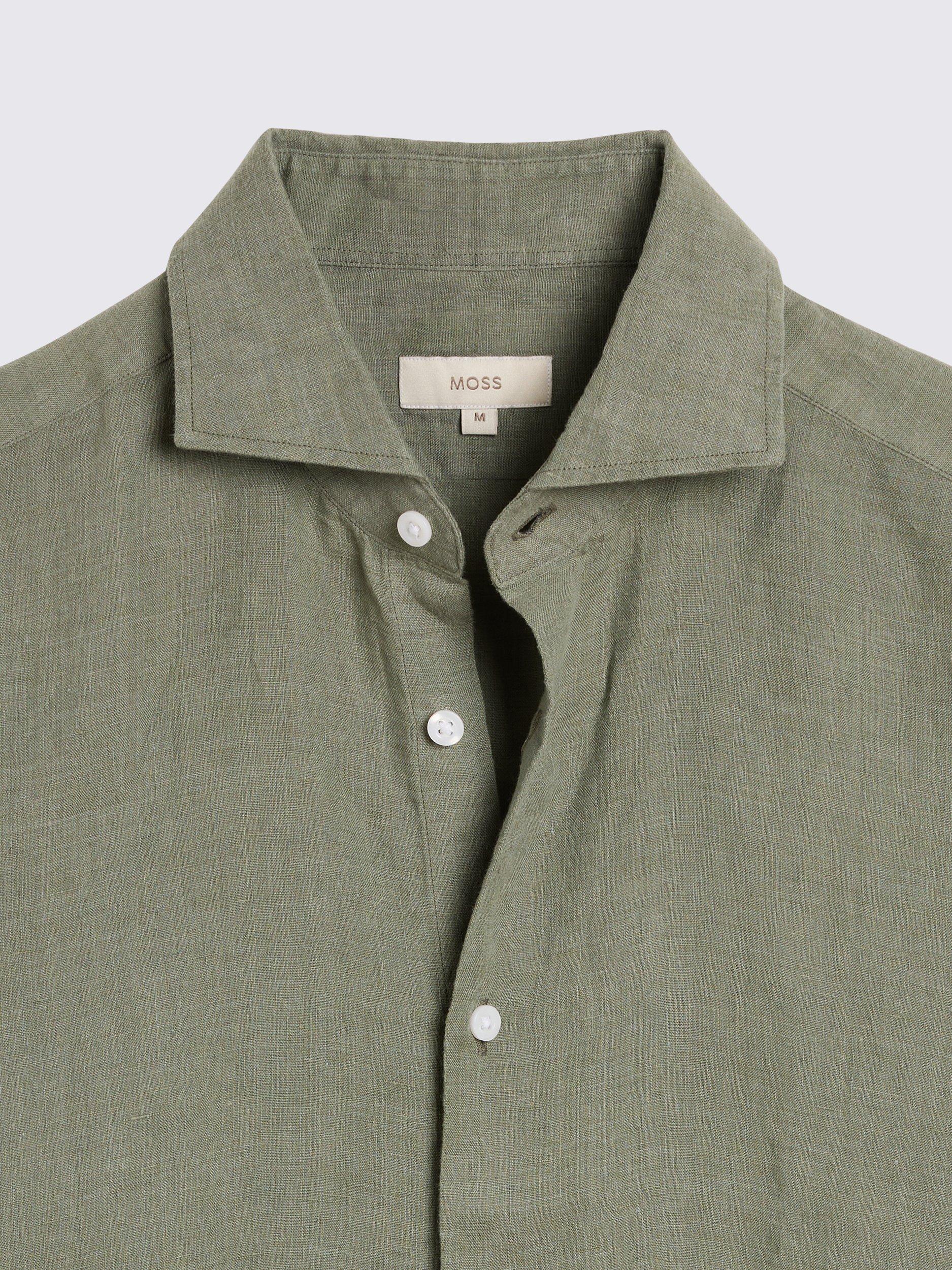 Product image 5 of 5, which shows Moss Tailored Fit Linen Long Sleeve Shirt, Green, S