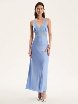 OMNES Aurelia Satin Lace Trim Dress, Blue
