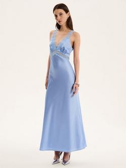 OMNES Aurelia Satin Lace Trim Dress - view 2, Blue