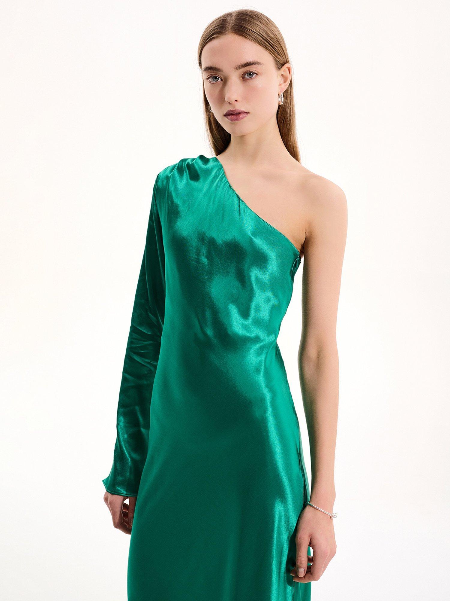 Product image 4 of 5, which shows OMNES Charlie Satin Asymmetric Dress, Green, 6