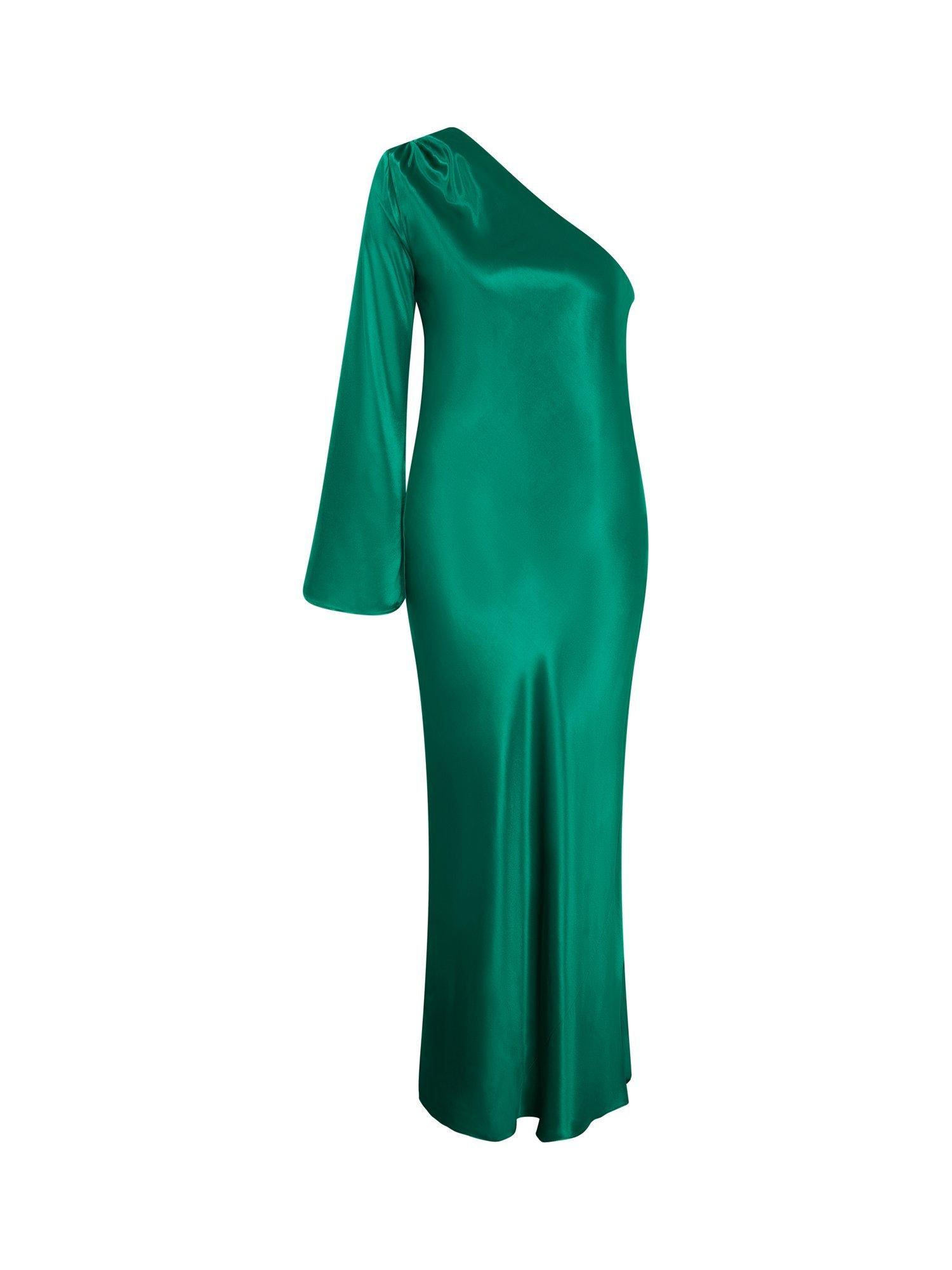 Product image 5 of 5, which shows OMNES Charlie Satin Asymmetric Dress, Green, 6