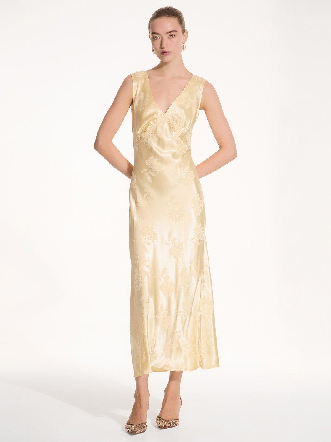 Product image 1 of 5, which shows OMNES Iris Floral Jacquard Maxi Dress, Yellow, 6