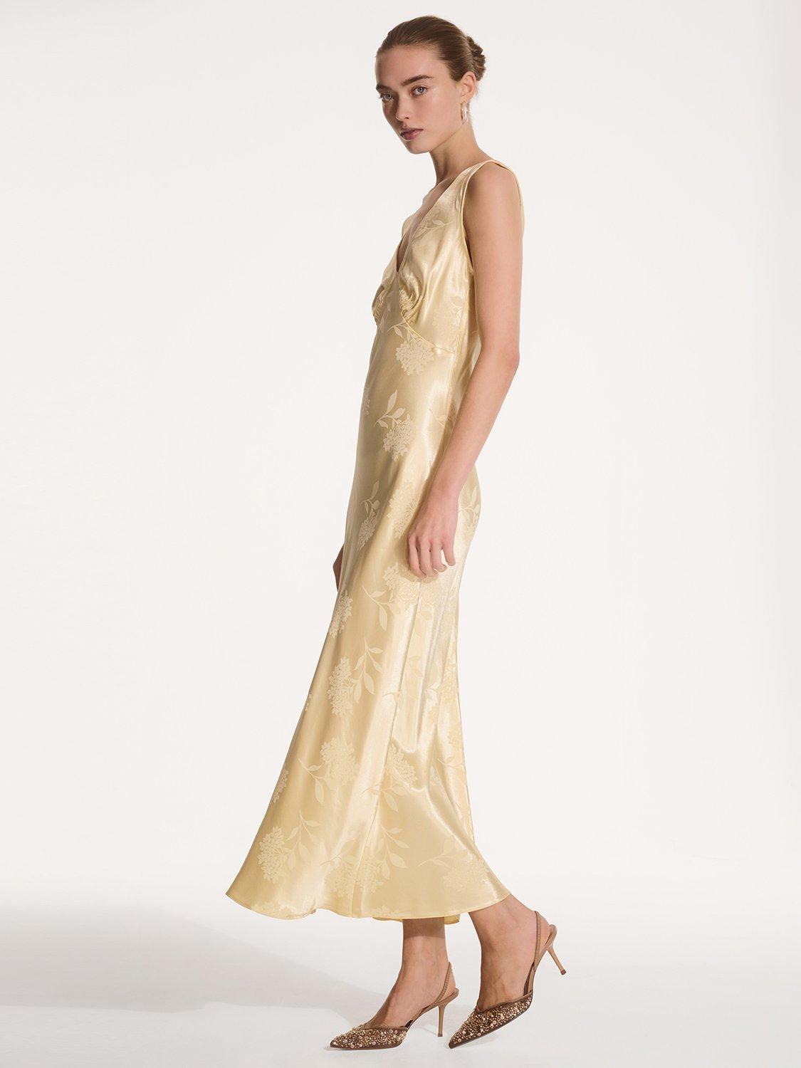Product image 2 of 5, which shows OMNES Iris Floral Jacquard Maxi Dress, Yellow, 6