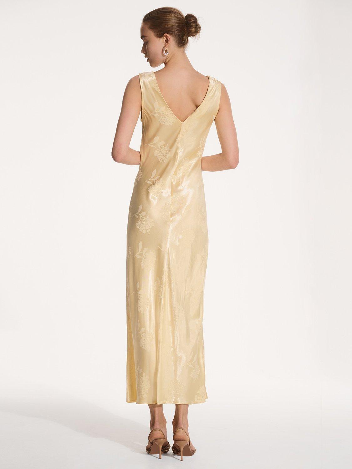 Product image 3 of 5, which shows OMNES Iris Floral Jacquard Maxi Dress, Yellow, 6