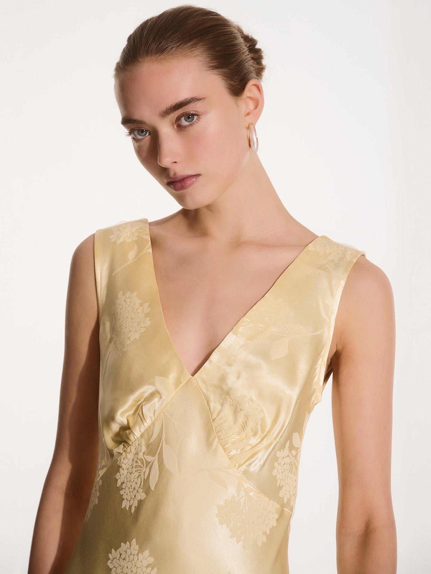 Product image 4 of 5, which shows OMNES Iris Floral Jacquard Maxi Dress, Yellow, 6