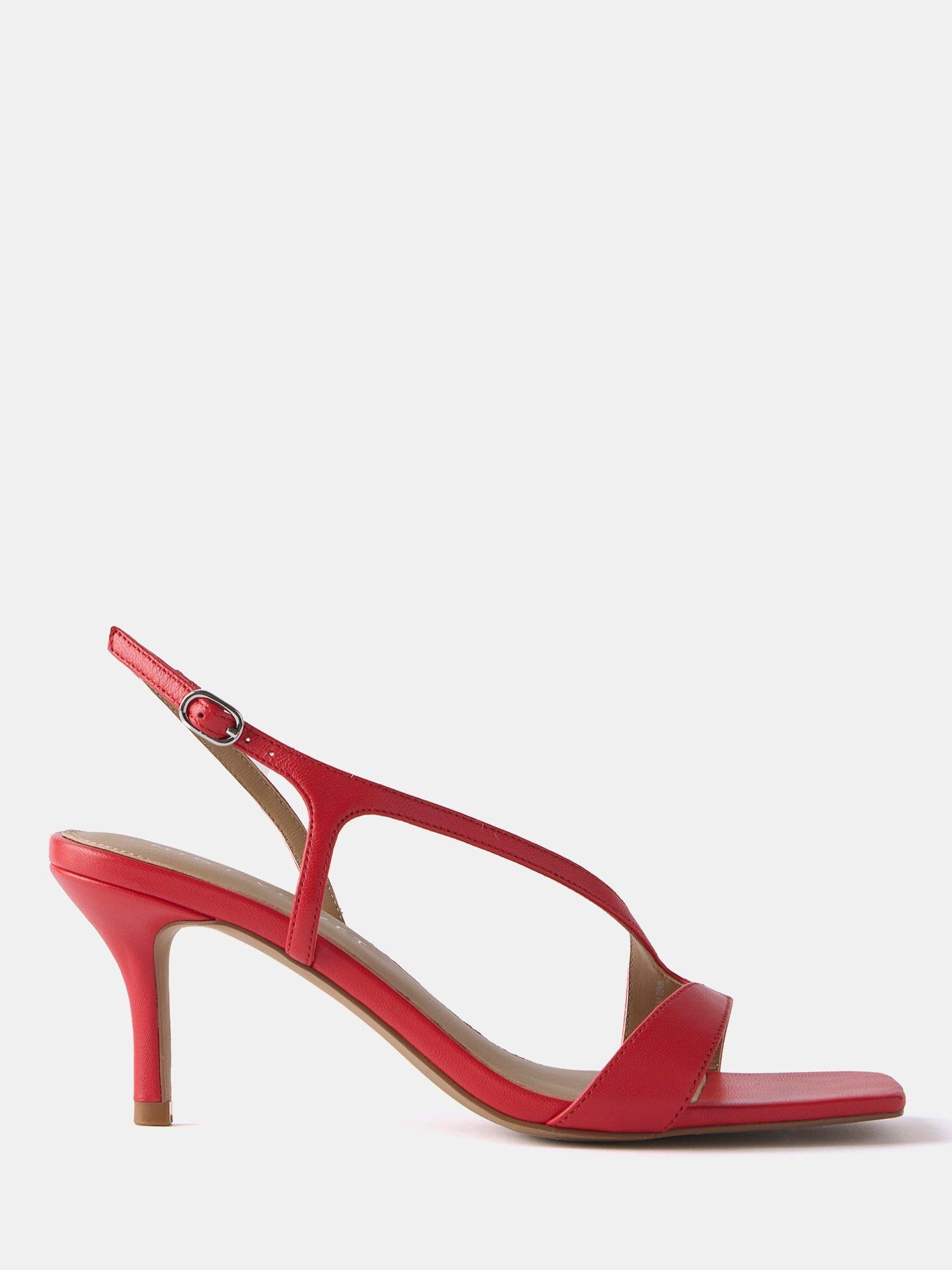 Product image 1 of 4, which shows Mint Velvet Leather Strappy Heeled Sandals, Red, 5