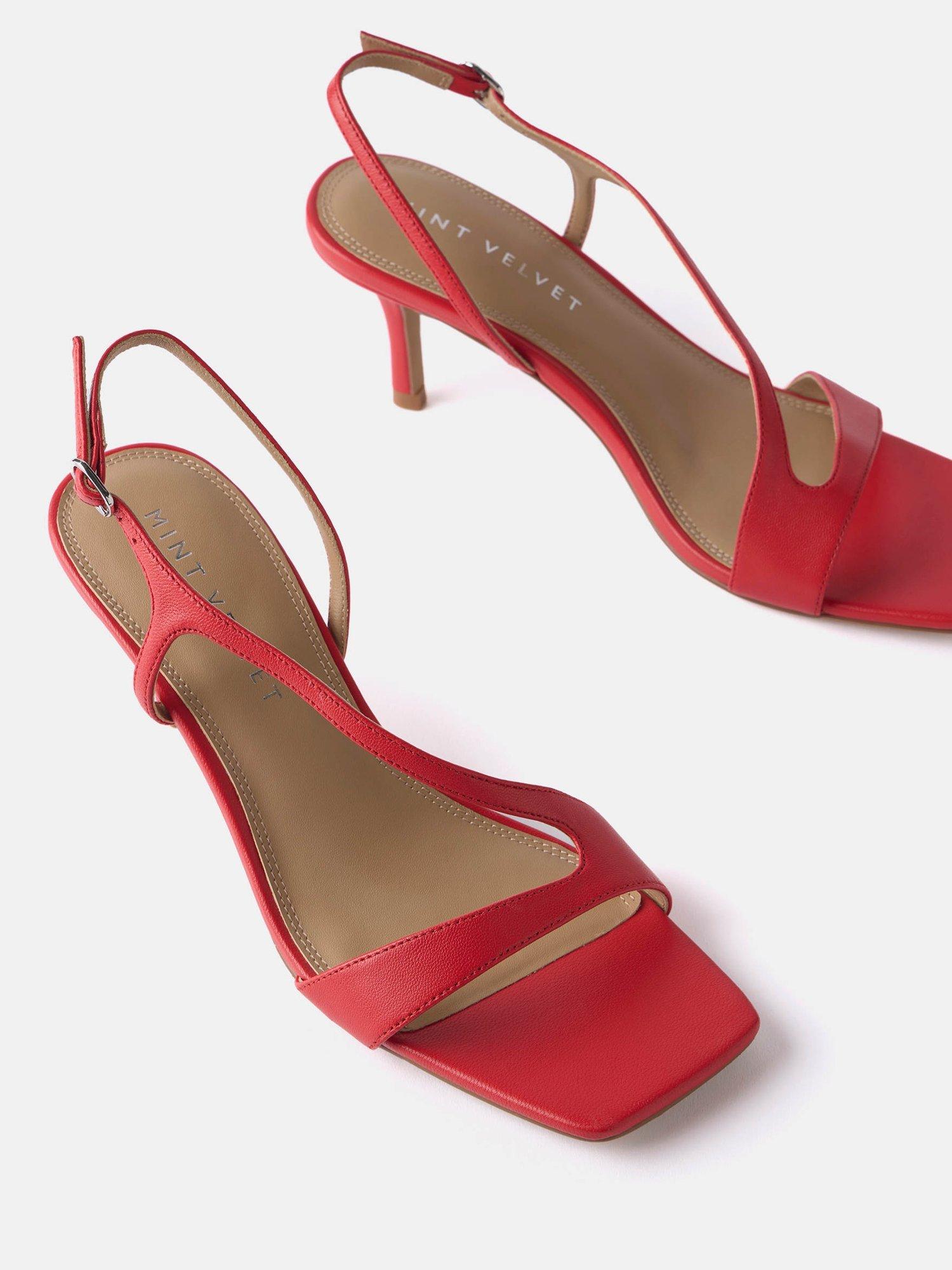 Product image 4 of 4, which shows Mint Velvet Leather Strappy Heeled Sandals, Red, 5