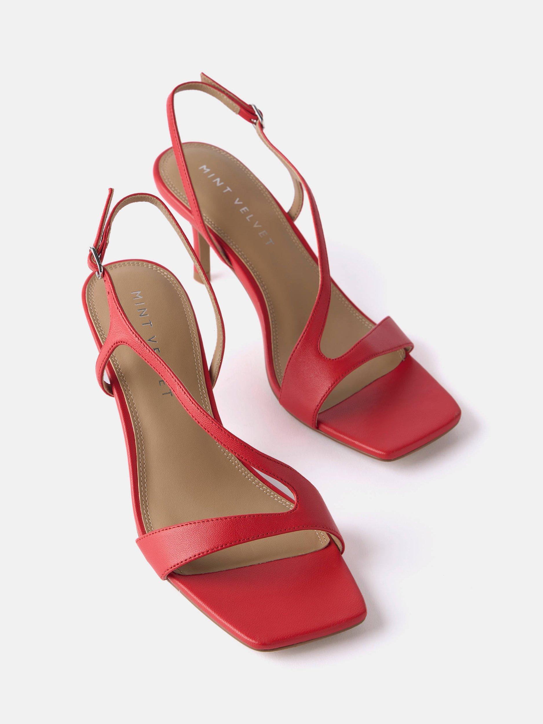 Product image 2 of 4, which shows Mint Velvet Leather Strappy Heeled Sandals, Red, 5