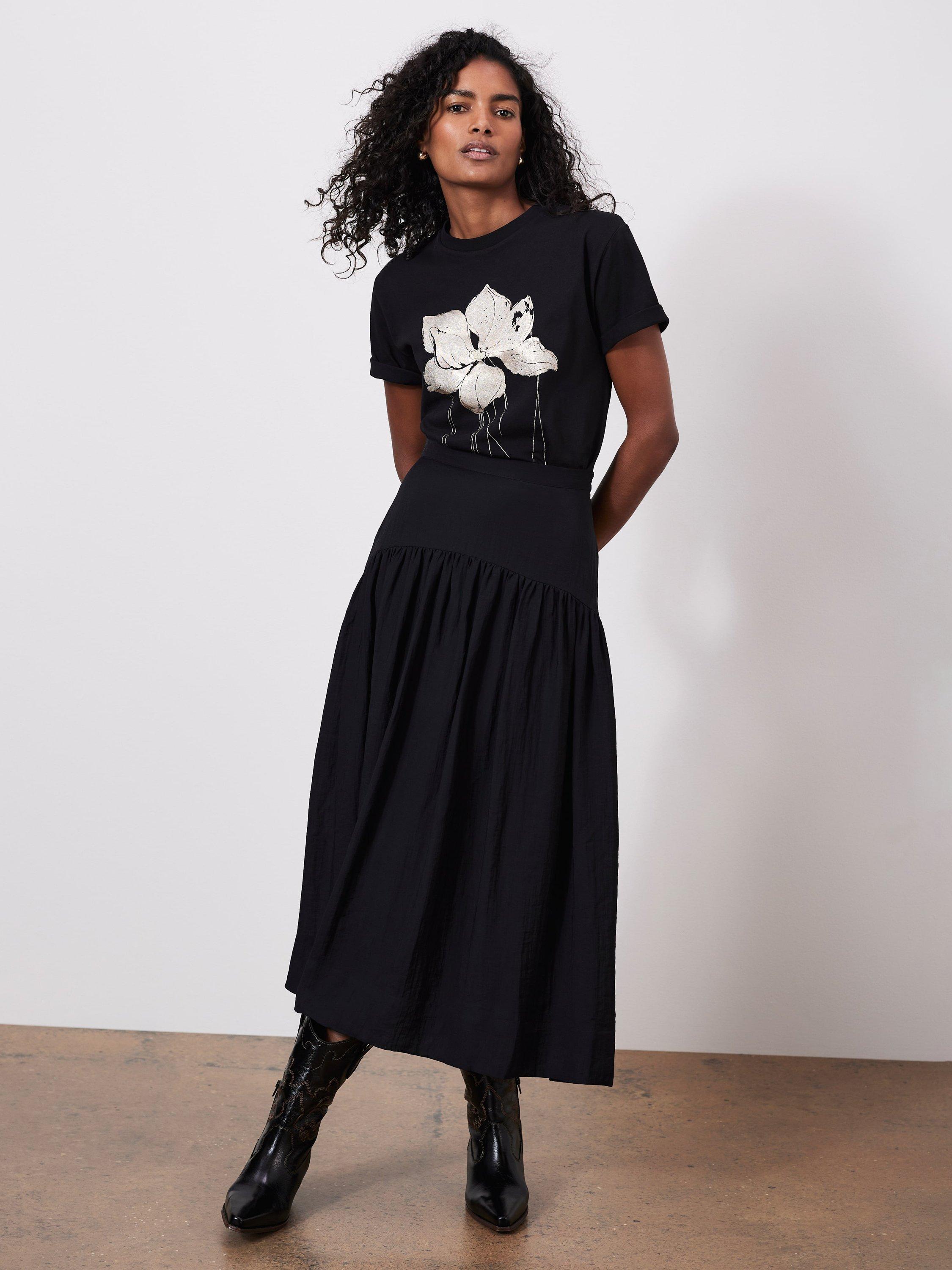 Mint Velvet Drop Waist Midi Skirt, Black