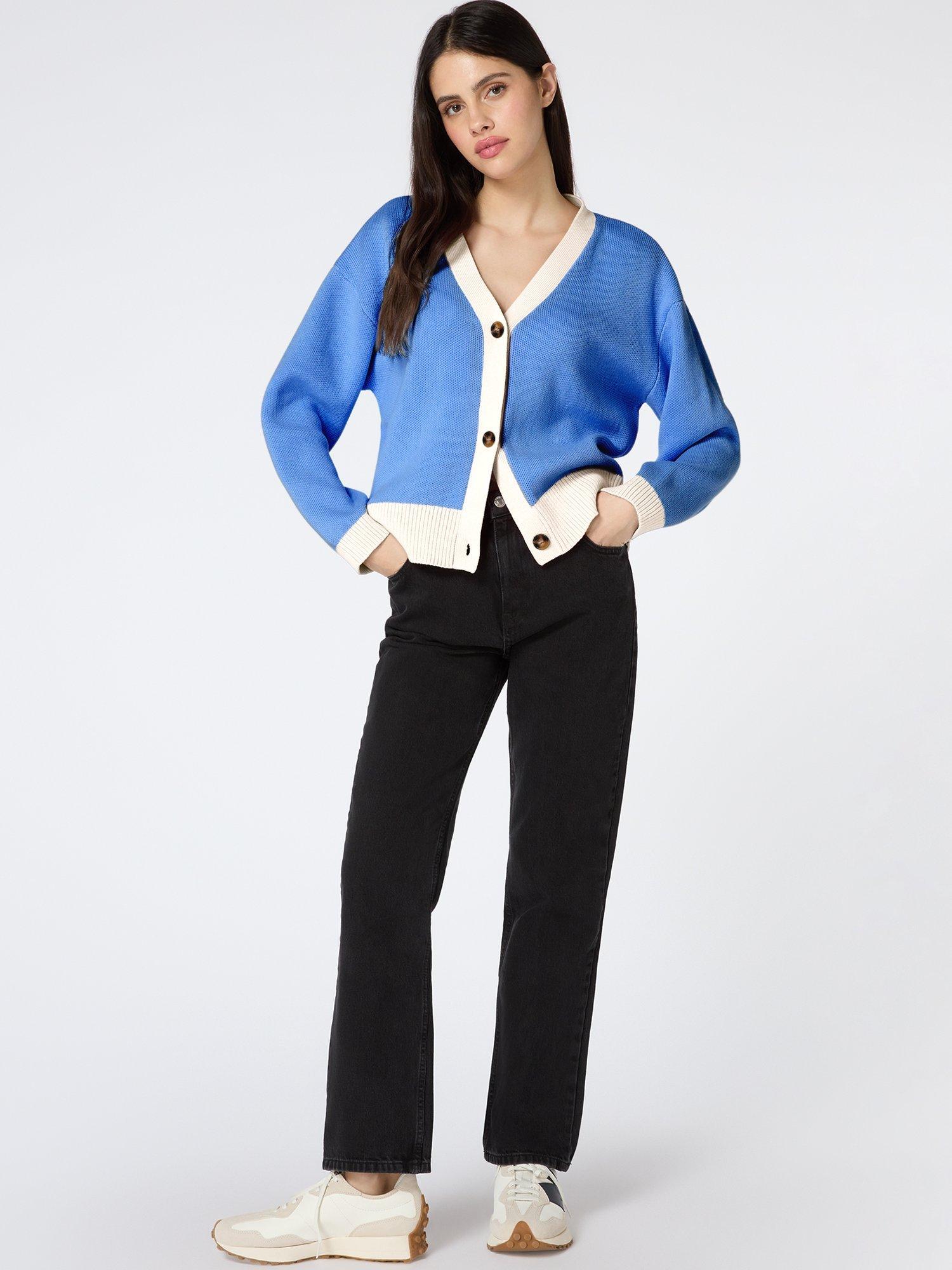 OMNES Henni Colour Contrast Cardigan, Blue