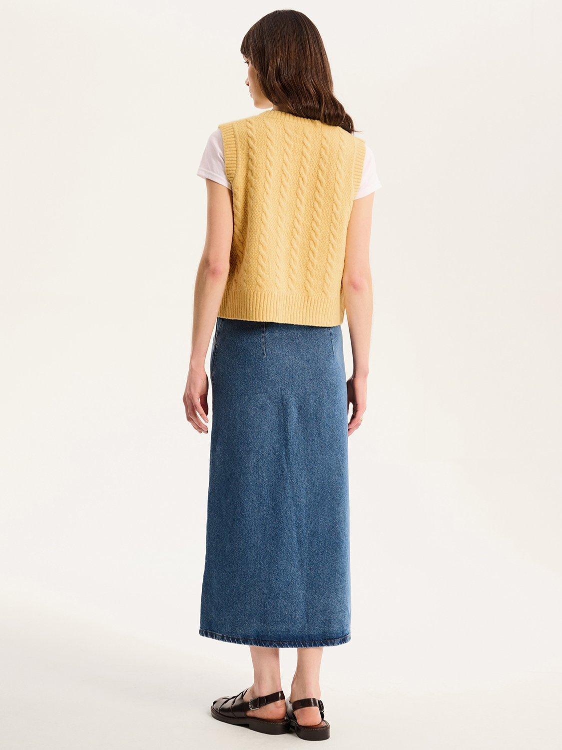 Product image 3 of 5, which shows OMNES Jacob Cable Knit Sleeveless Jumper, Yellow, XS