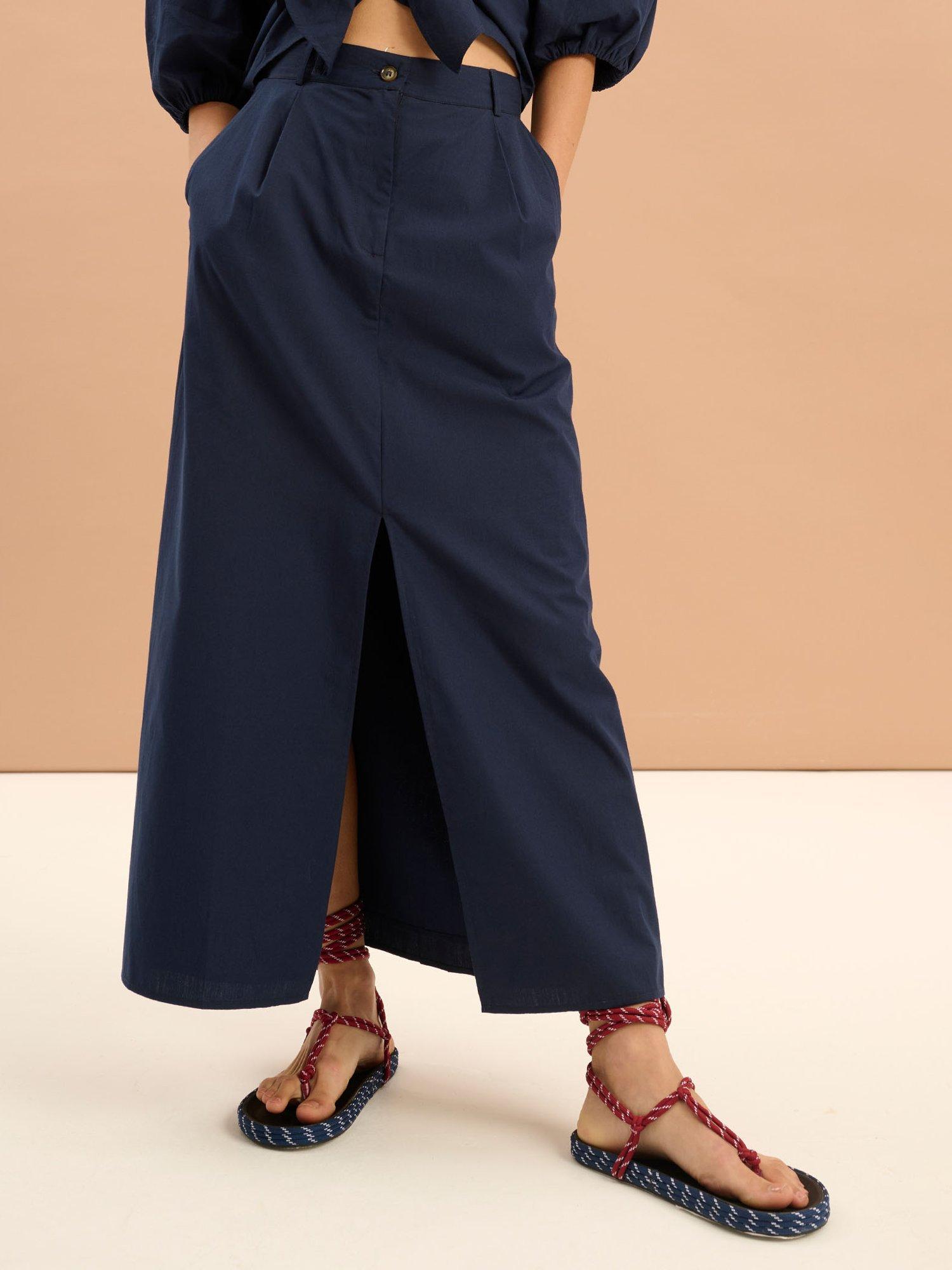 Product image 4 of 4, which shows OMNES Olive Midi Skirt, Navy, 6