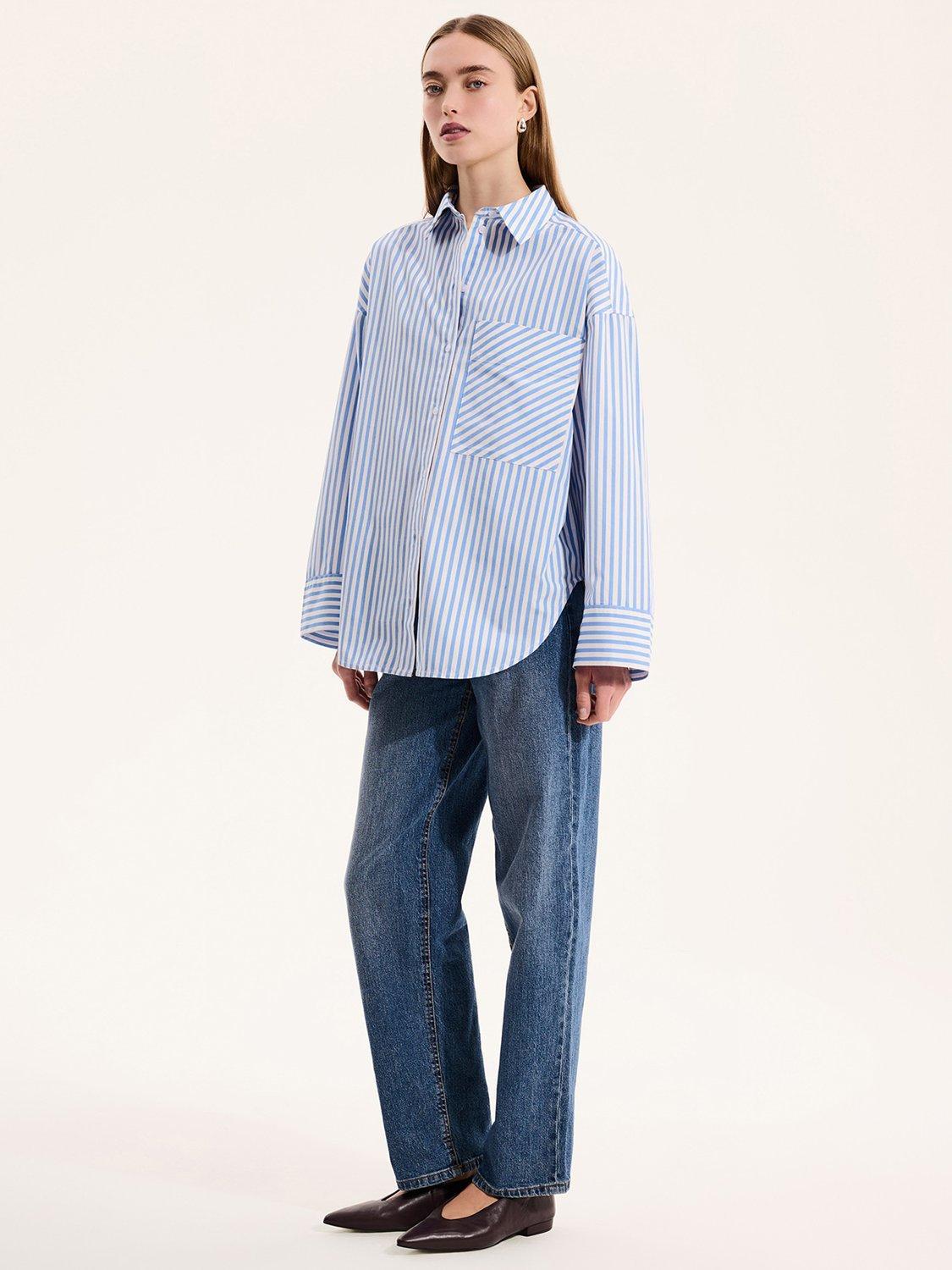 Product image 1 of 6, which shows OMNES Kenda Pinstripe Shirt, Blue, 6