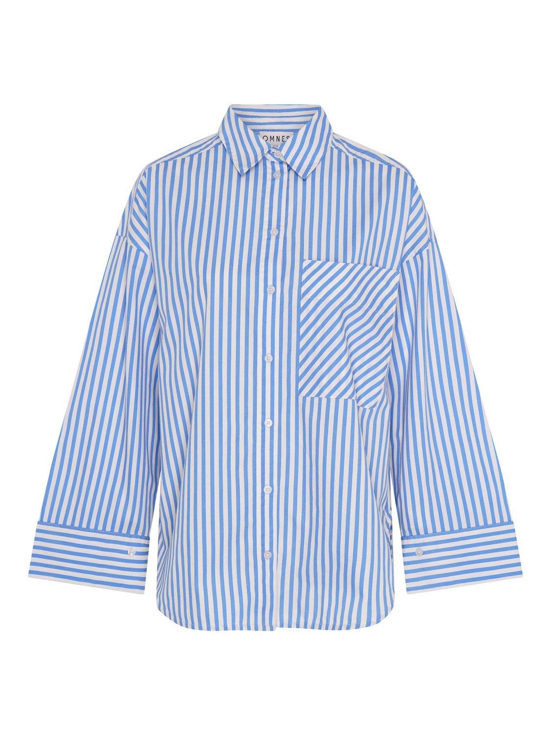 Product image 6 of 6, which shows OMNES Kenda Pinstripe Shirt, Blue, 6