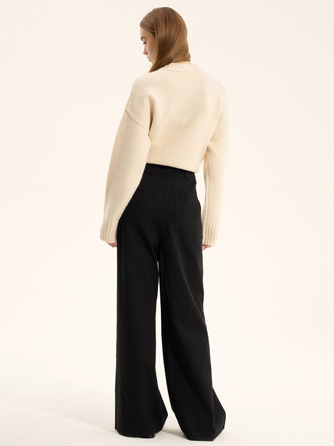 Product image 4 of 5, which shows OMNES Clarice Wide Leg Trousers, Black, 6